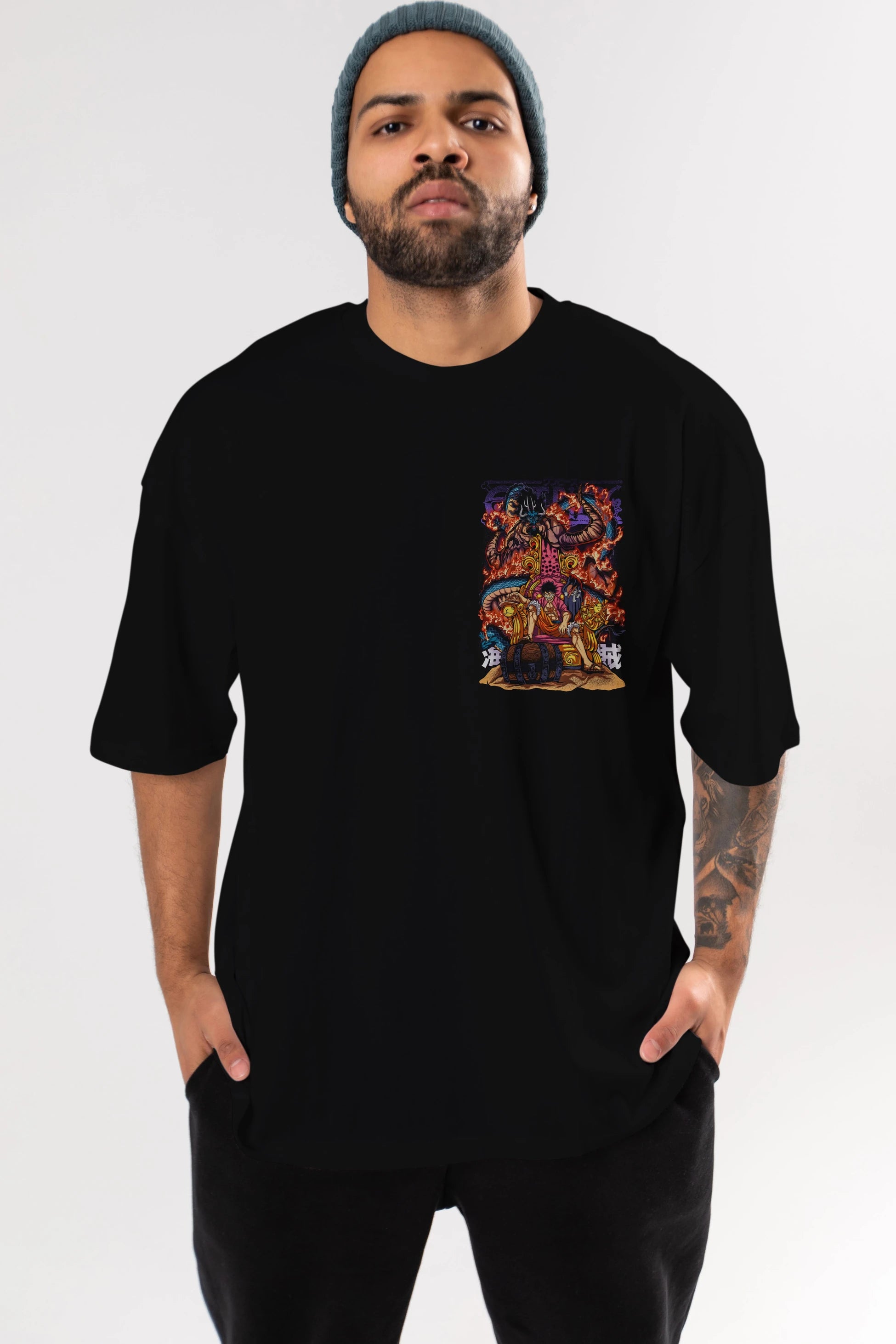 MONKEY D. LUFFY 1 Ön Sol Baskılı Oversize t-shirt Erkek Kadın Unisex %100 Pamuk Bisiklet Yaka tişort