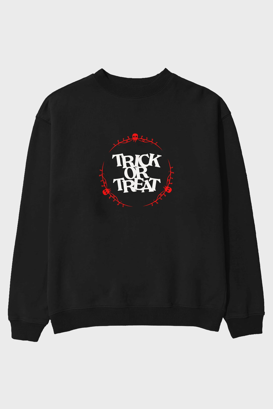 Trick or Treat Yazılı Ön Baskılı Oversize Sweatshirt Erkek Kadın Unisex