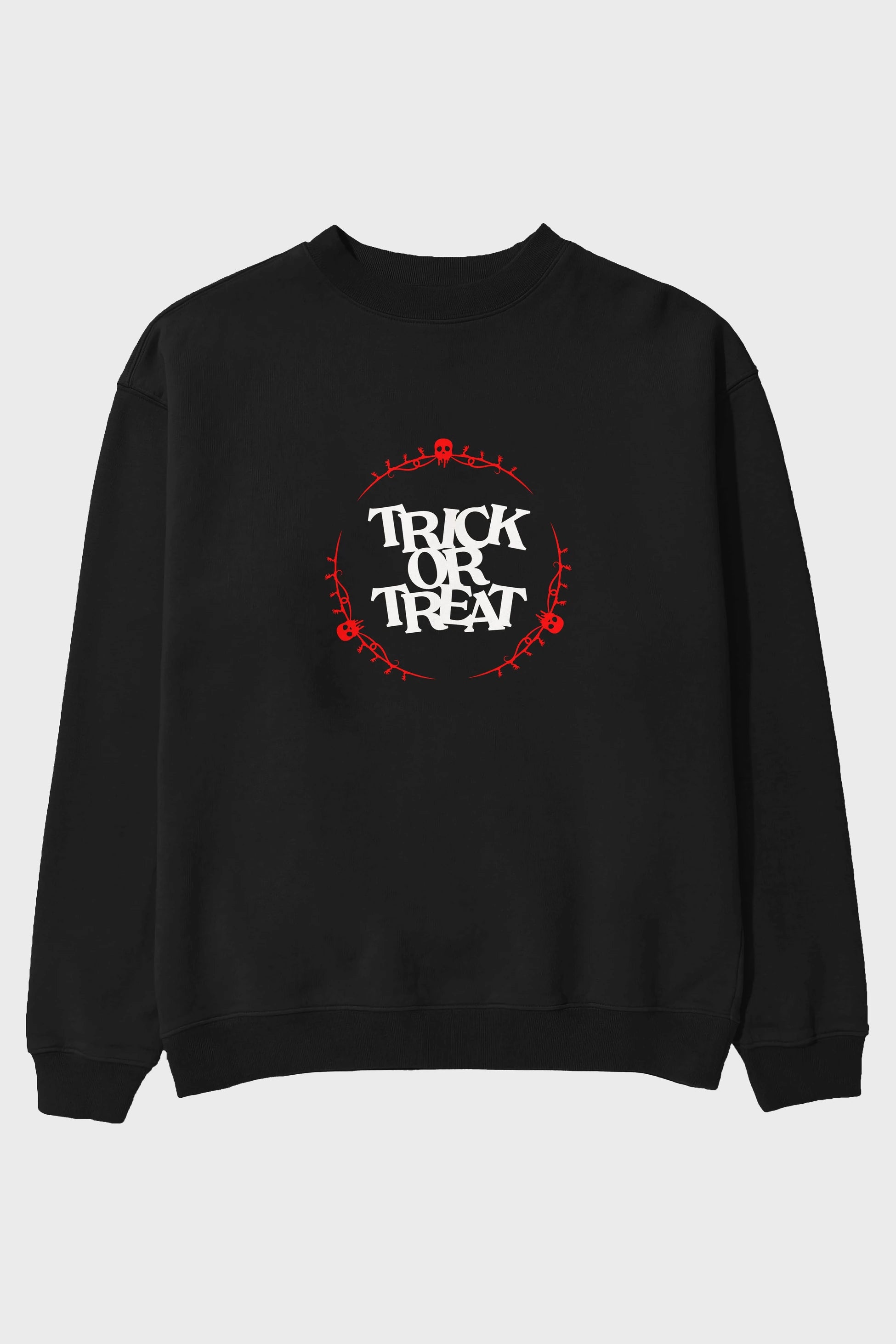 Trick or Treat Yazılı Ön Baskılı Oversize Sweatshirt Erkek Kadın Unisex