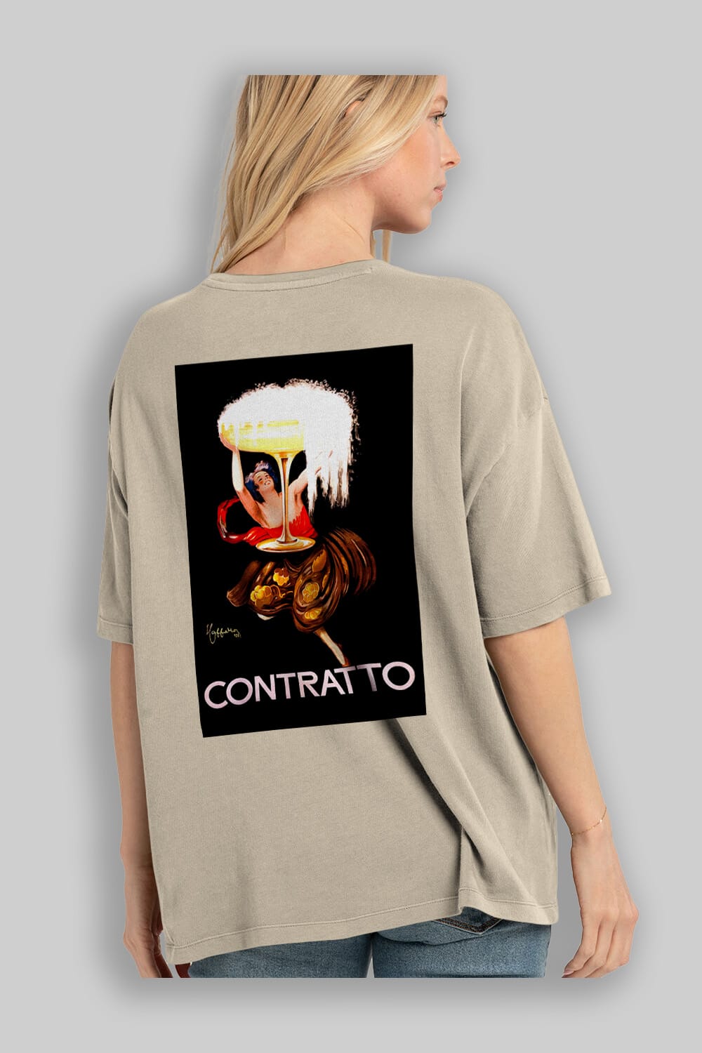 Contratto Arka Baskılı Oversize t-shirt Erkek Kadın Unisex %100 Pamuk Bisiklet Yaka tişort