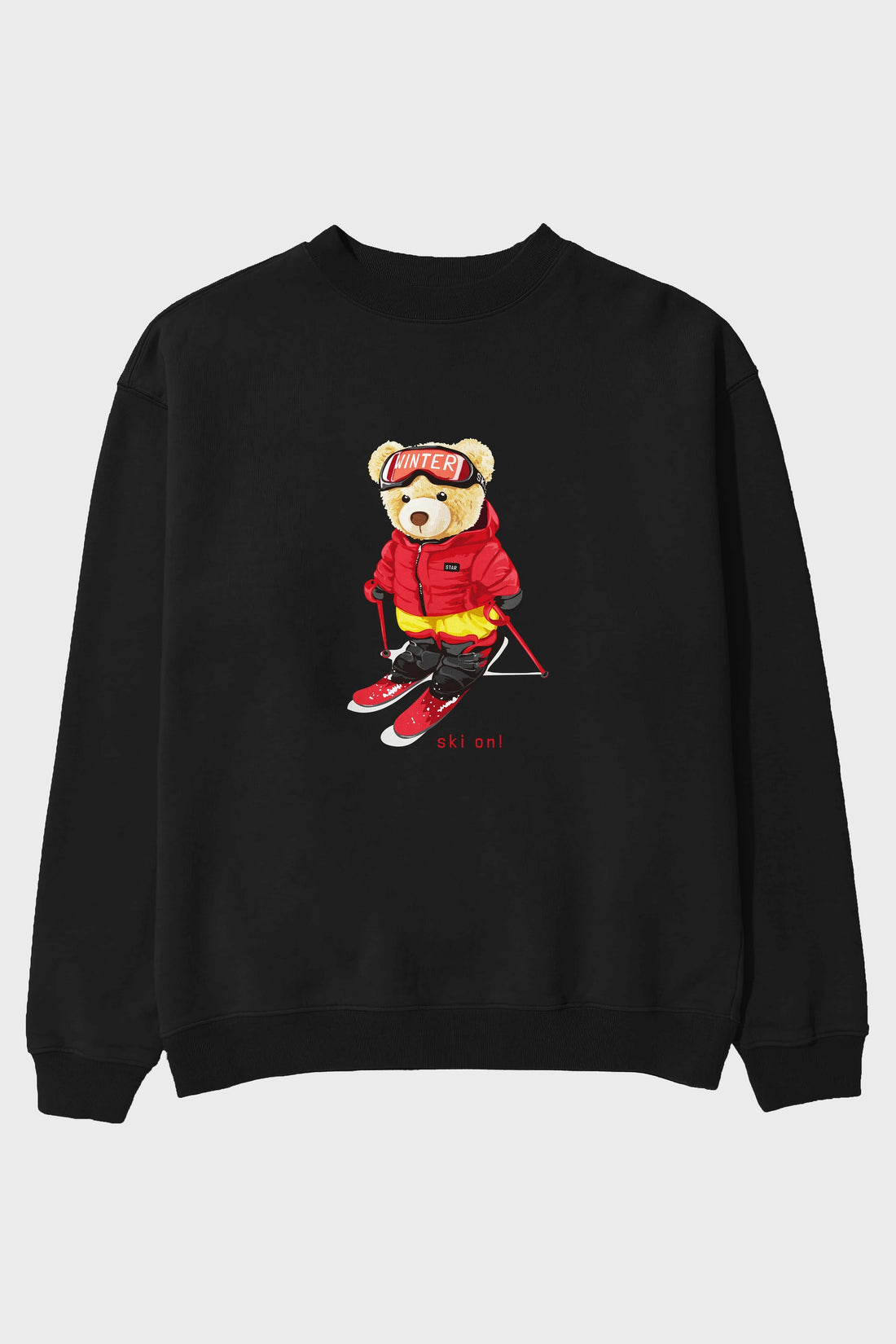 Teddy Bear Ski On Ön Baskılı Oversize Sweatshirt Erkek Kadın Unisex