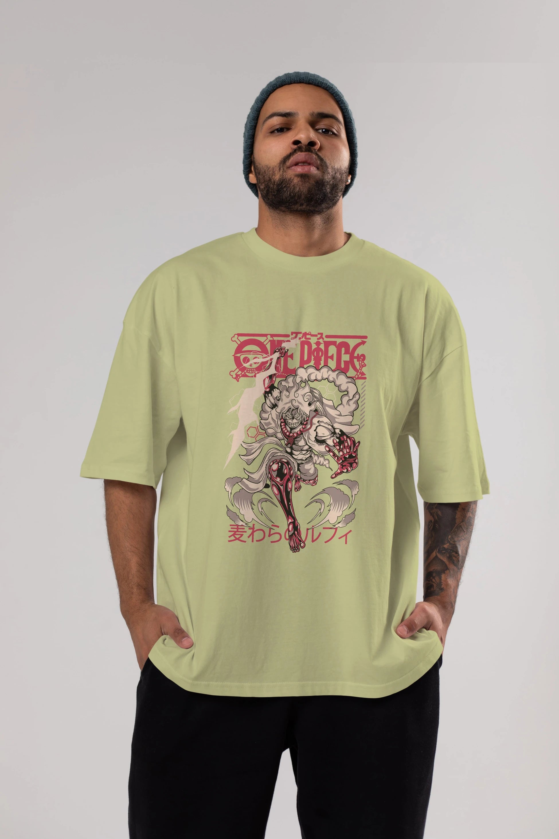 MONKEY D. LUFF-ONE PIECE 1 Anime Ön Baskılı Oversize t-shirt %100 pamuk Erkek Kadın Unisex