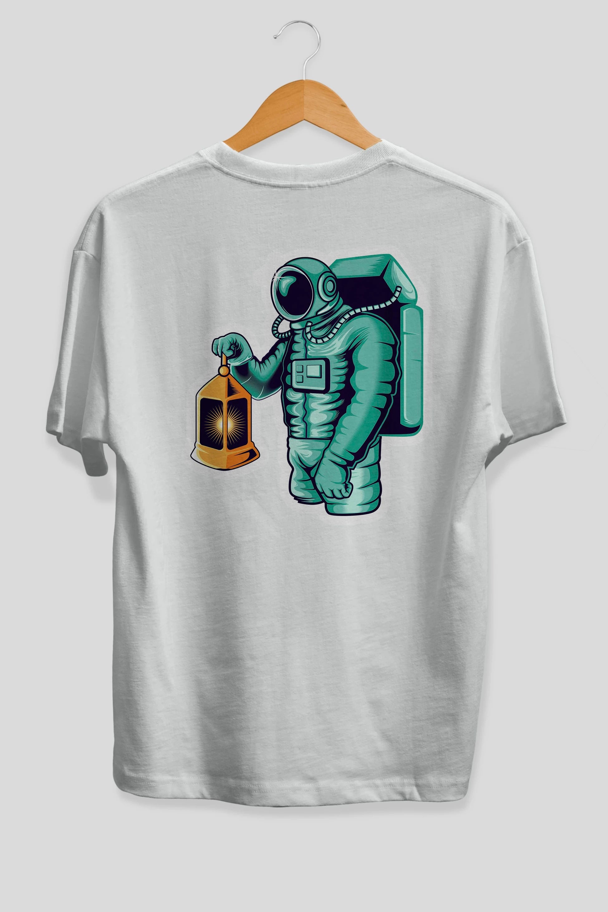 Astronaut Lantern Sticker Arka Baskılı Oversize t-shirt Erkek Kadın Unisex