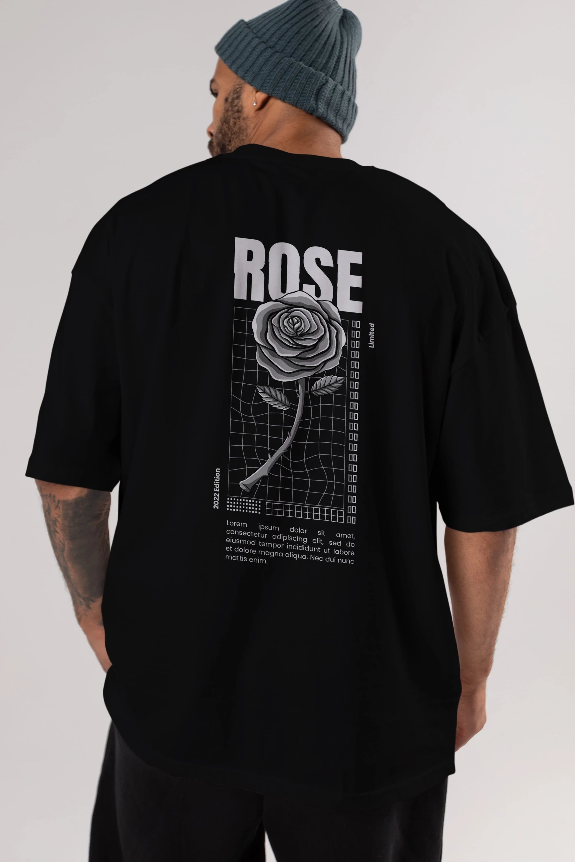 Rose Streetwear Arka Baskılı Oversize t-shirt Erkek Kadın Unisex