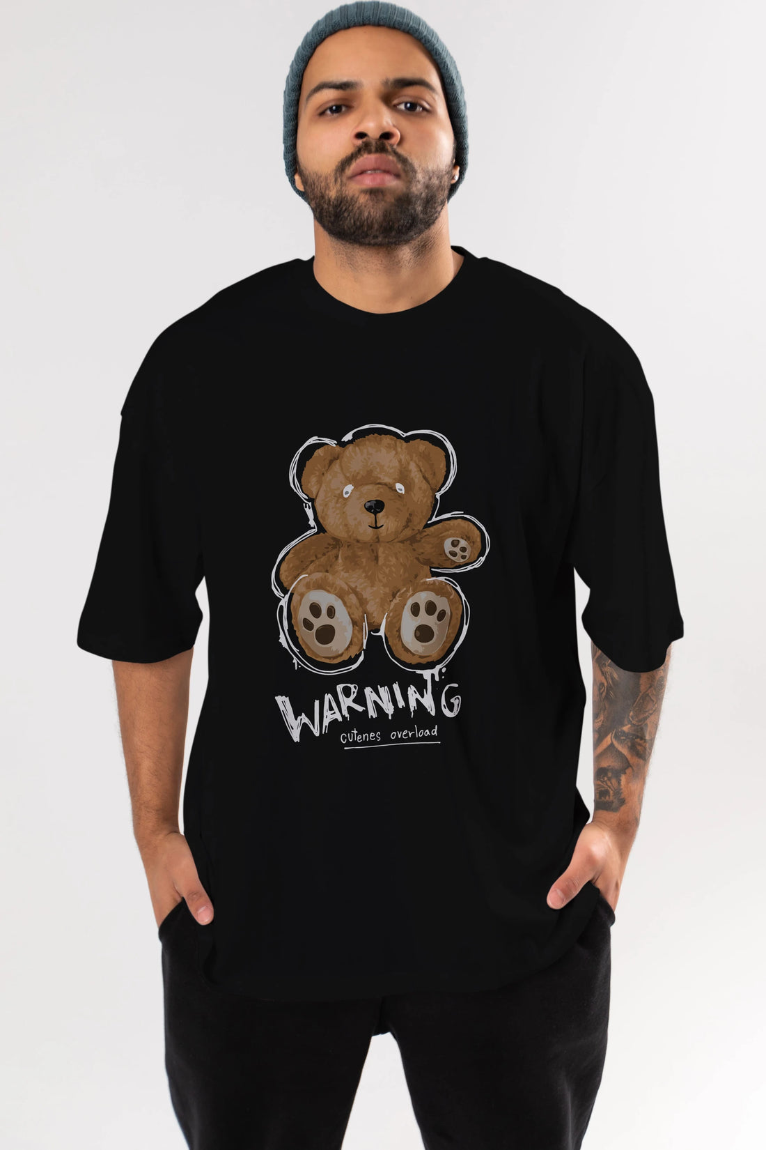 Warning Cuteness Bear Ön Baskılı Oversize t-shirt Erkek Kadın Unisex