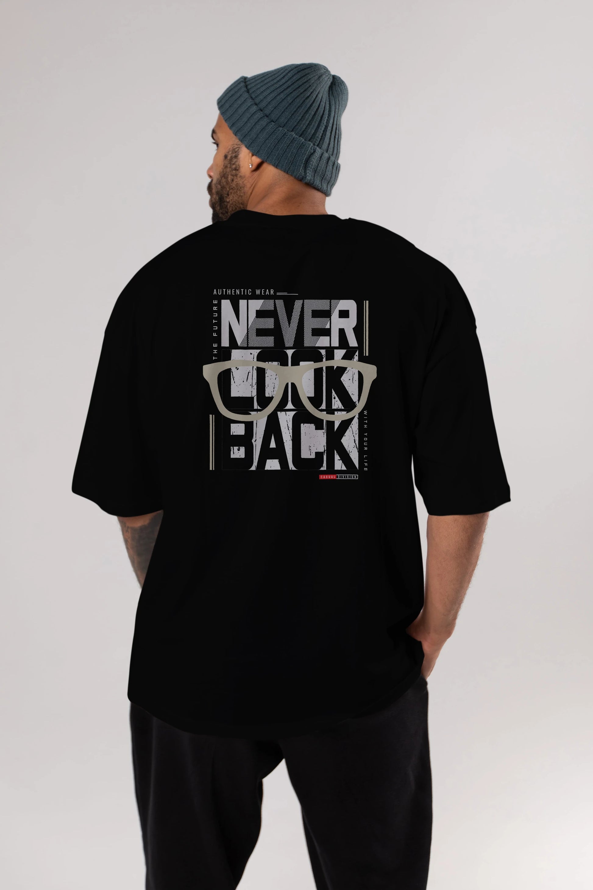 Never Look Back Arka Baskılı Oversize t-shirt Erkek Kadın Unisex