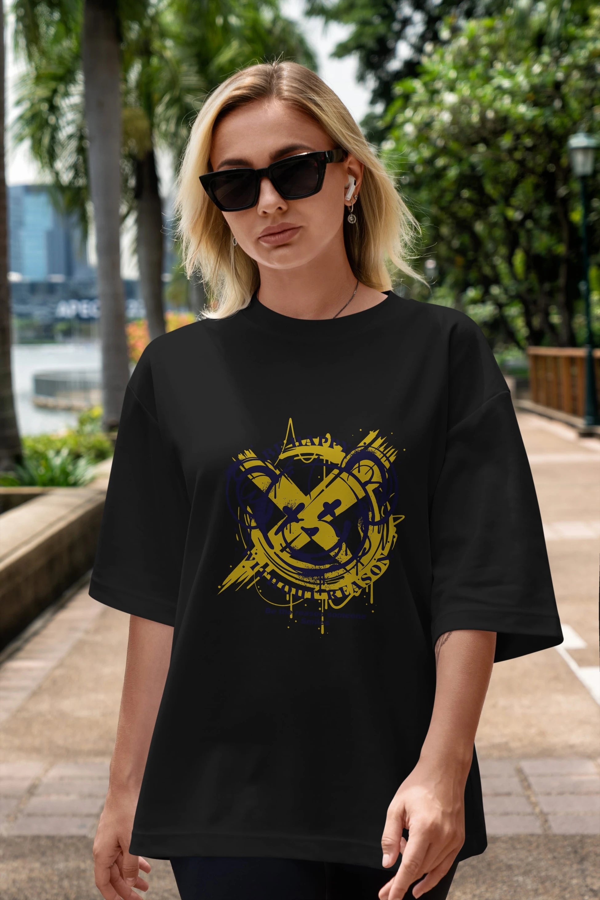 Be Happy Bear 2 Ön Baskılı Oversize t-shirt Erkek Kadın Unisex