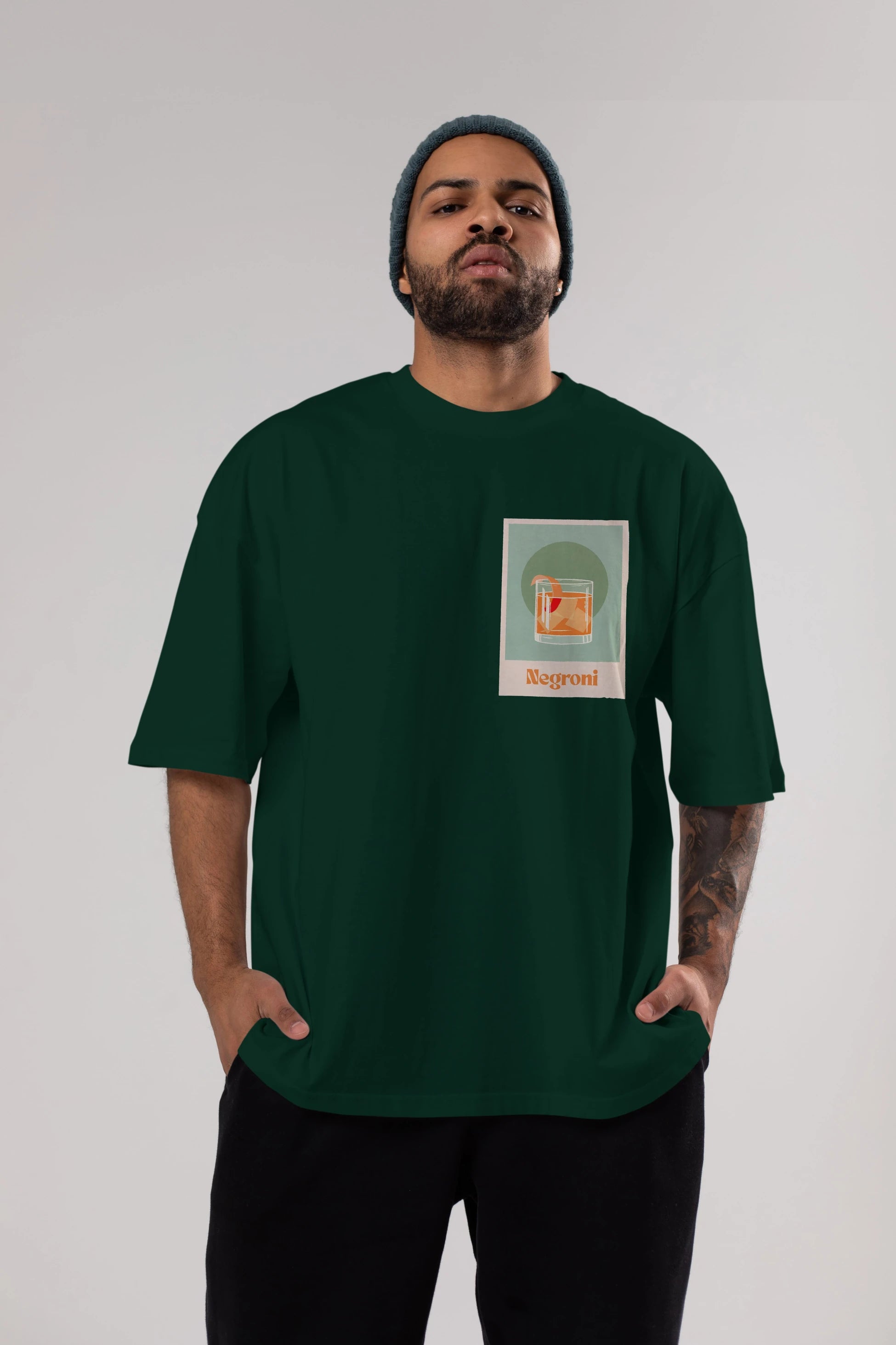 Negroni 5 Ön Sol Baskılı Oversize t-shirt Erkek Kadın Unisex %100 Pamuk Bisiklet Yaka tişort