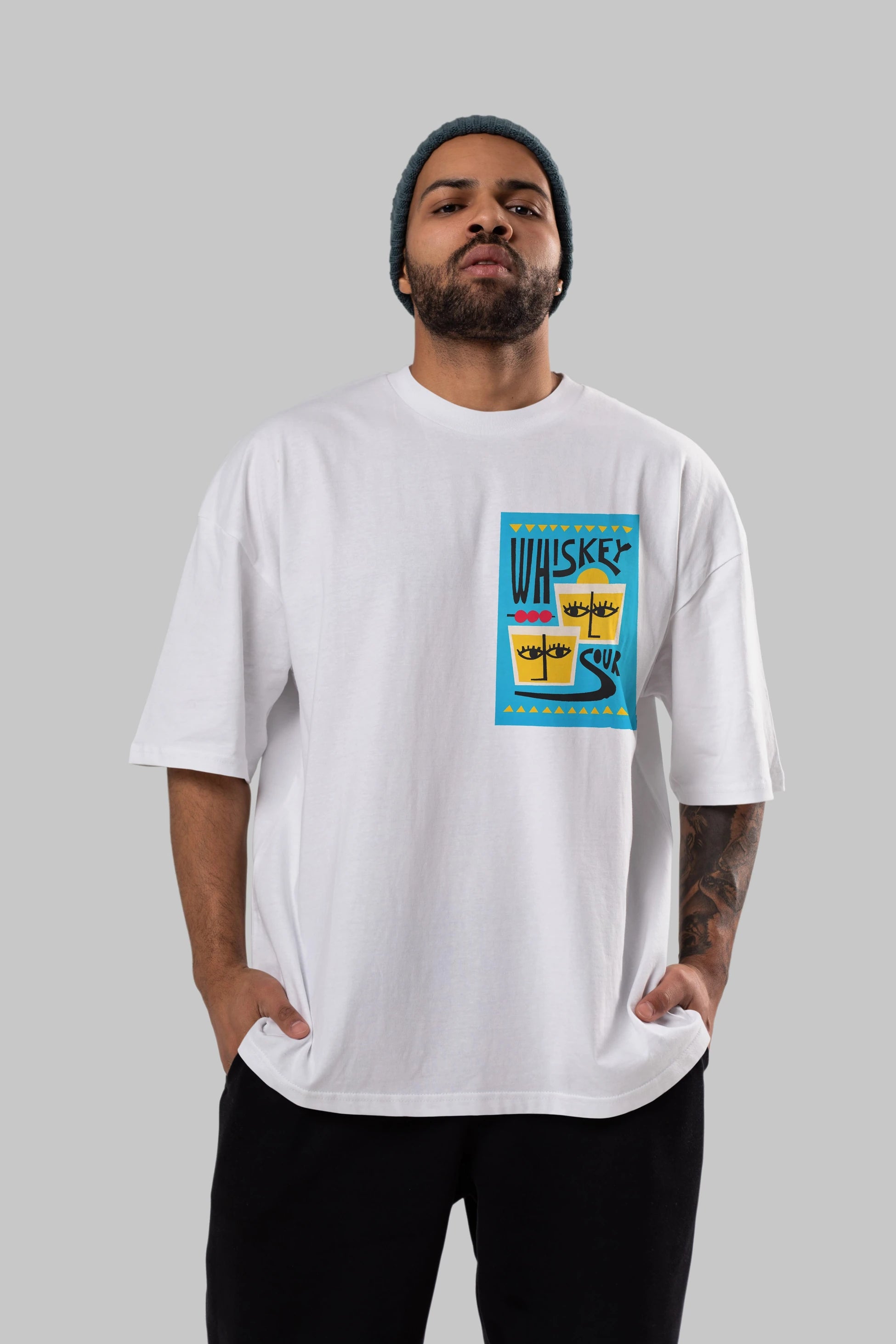 Whiskey Sour 2 Ön Sol Baskılı Oversize t-shirt Erkek Kadın Unisex %100 Pamuk Bisiklet Yaka tişort