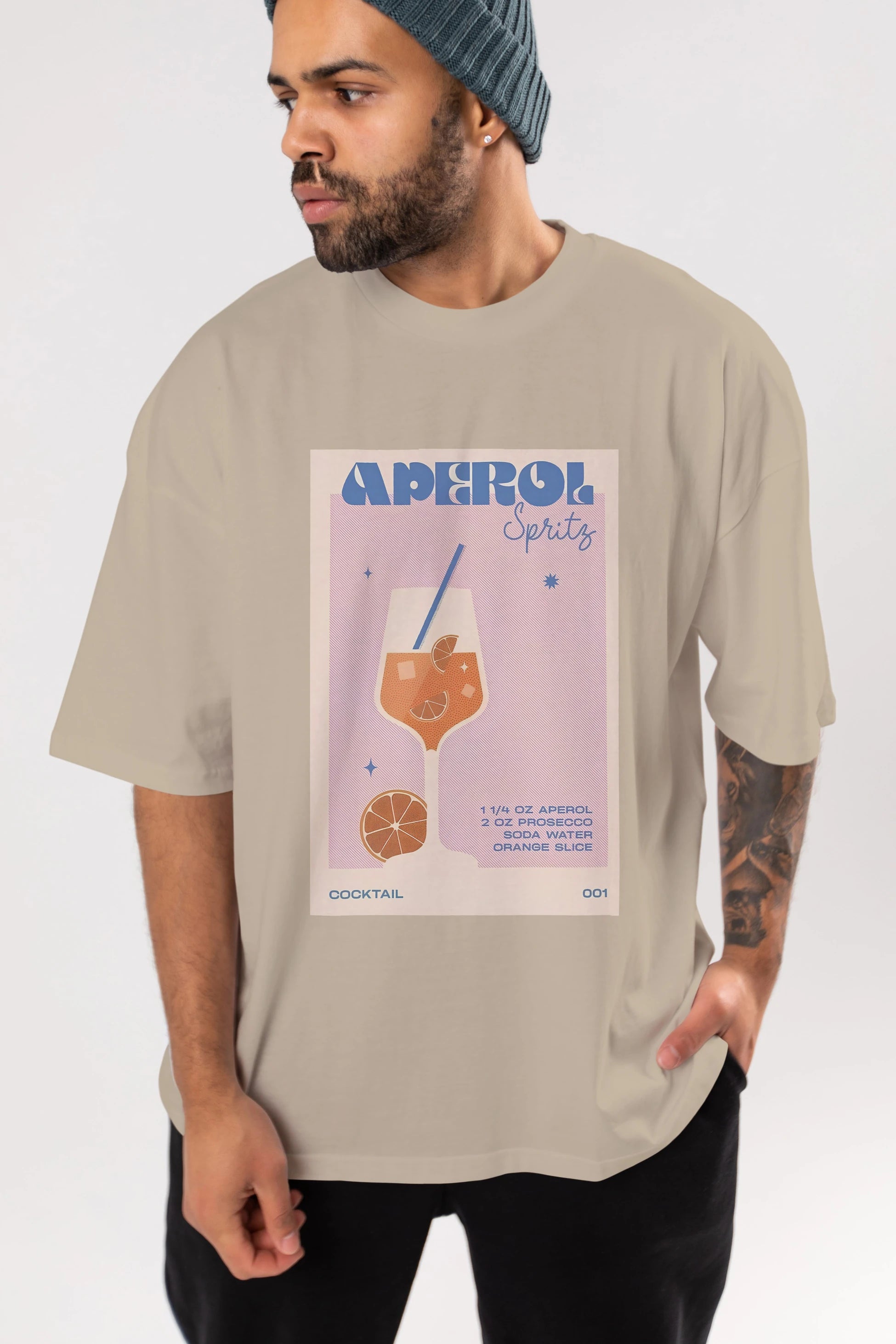 Aperol Spritz Ön Baskılı Oversize t-shirt Erkek Kadın Unisex %100 Pamuk Bisiklet Yaka tişort