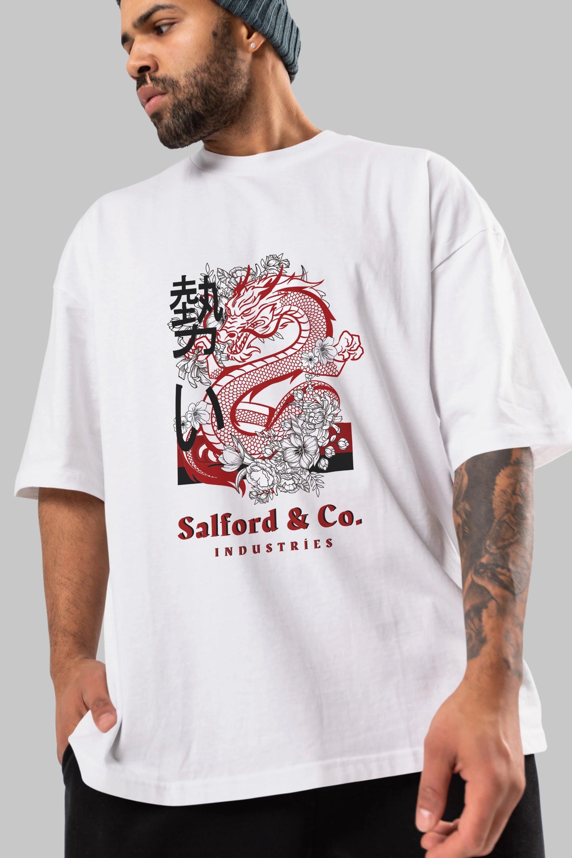 Dragon Ön Baskılı Oversize t-shirt Erkek Kadın Unisex