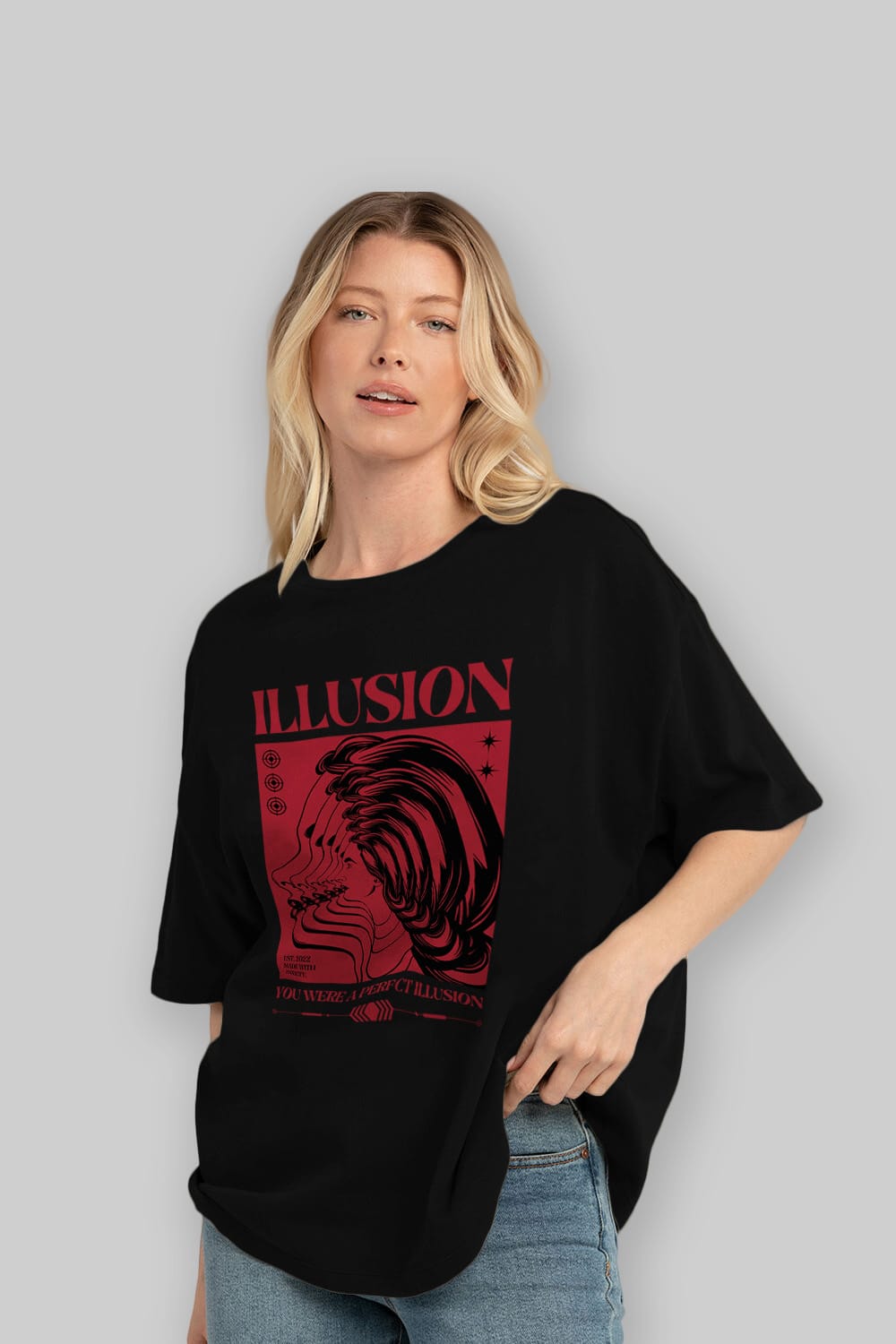 Illusion Streetwear Ön Baskılı Oversize t-shirt Erkek Kadın Unisex