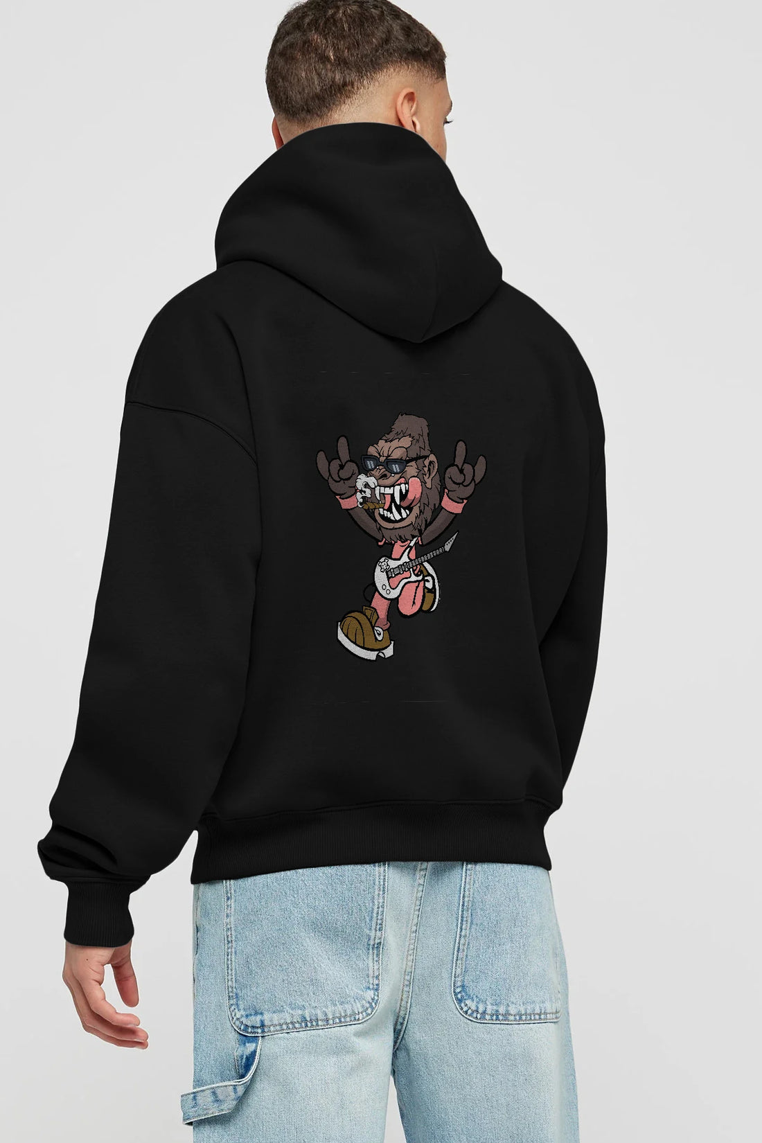 Gorilla Metal Arka Baskılı Hoodie Oversize Kapüşonlu Sweatshirt Erkek Kadın Unisex