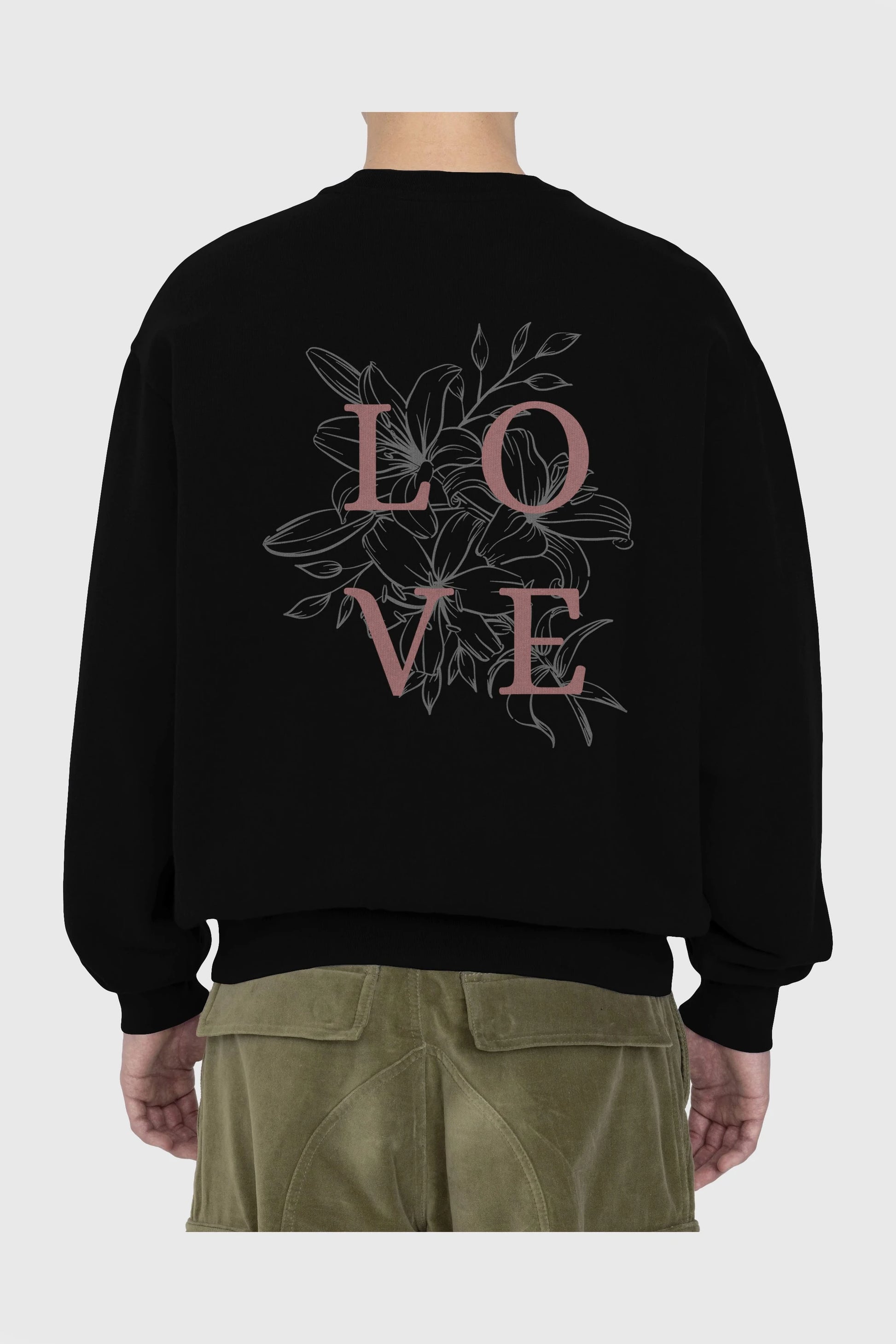 Love Yazılı Arka Baskılı Oversize Sweatshirt Erkek Kadın Unisex