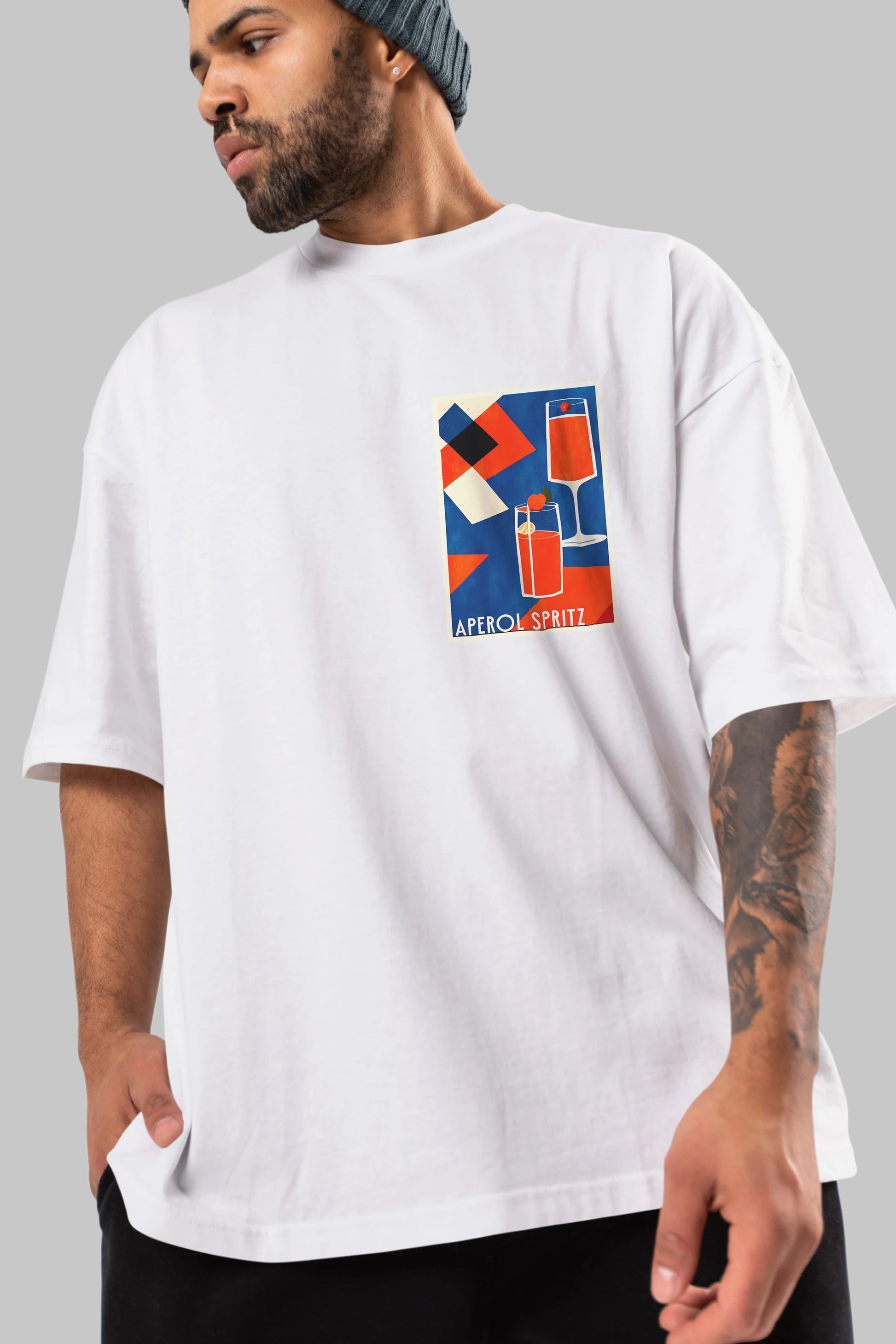Aperol Spritz 4 Ön Sol Baskılı Oversize t-shirt Erkek Kadın Unisex %100 Pamuk Bisiklet Yaka tişort