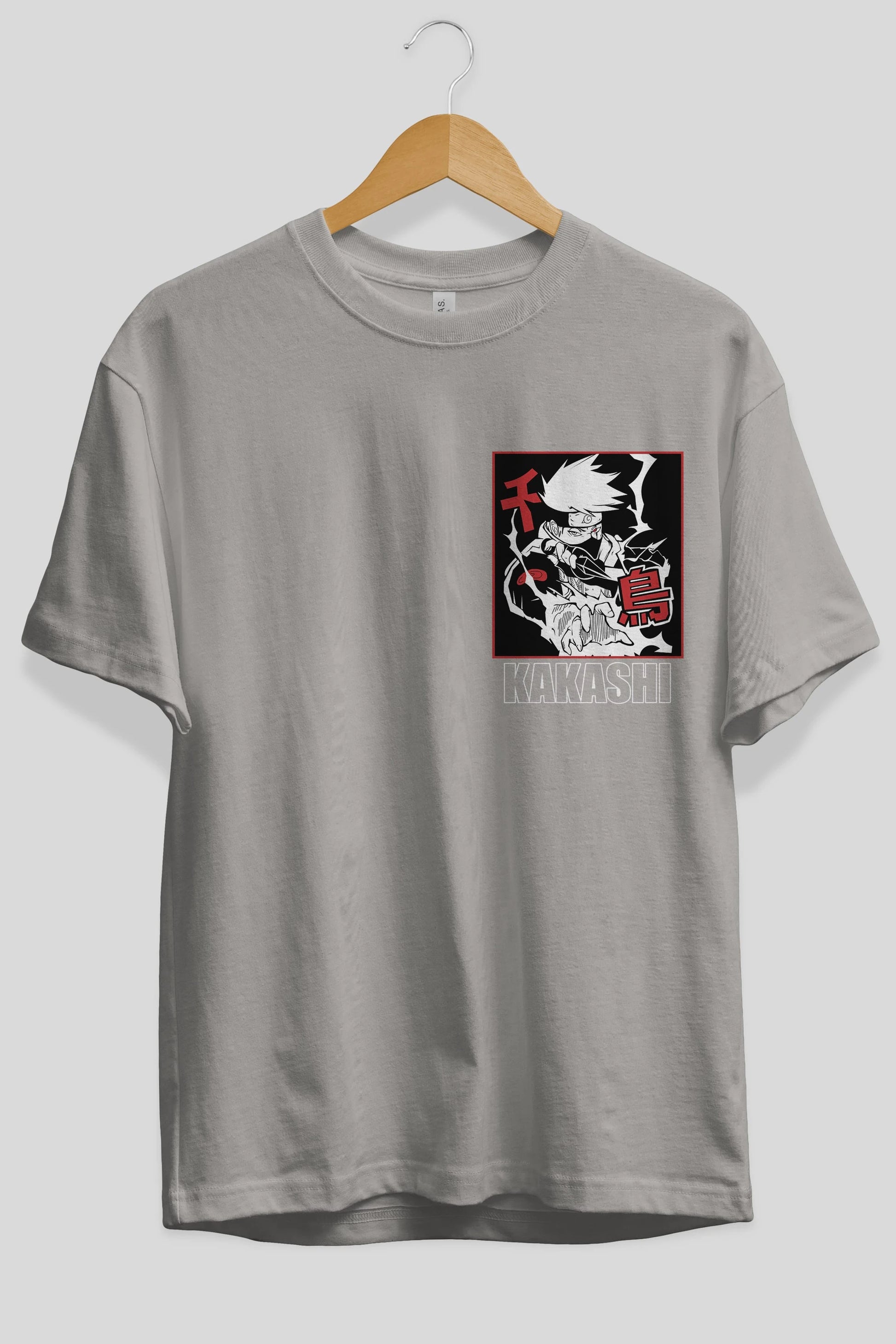 KAKASHI HATAKE NARUTO Ön Sol Baskılı Oversize t-shirt Erkek Kadın Unisex %100 Pamuk Bisiklet Yaka tişort