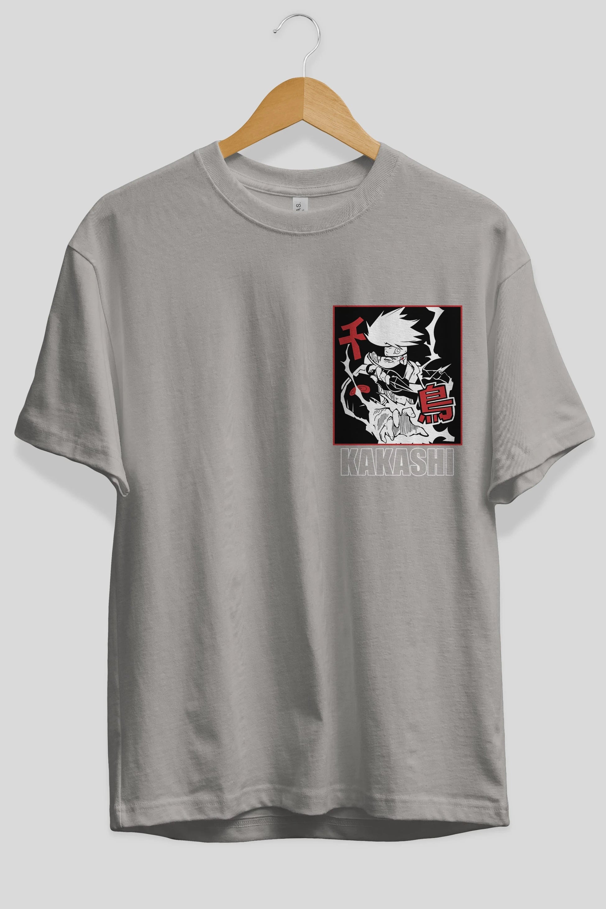 KAKASHI HATAKE NARUTO Ön Sol Baskılı Oversize t-shirt Erkek Kadın Unisex %100 Pamuk Bisiklet Yaka tişort