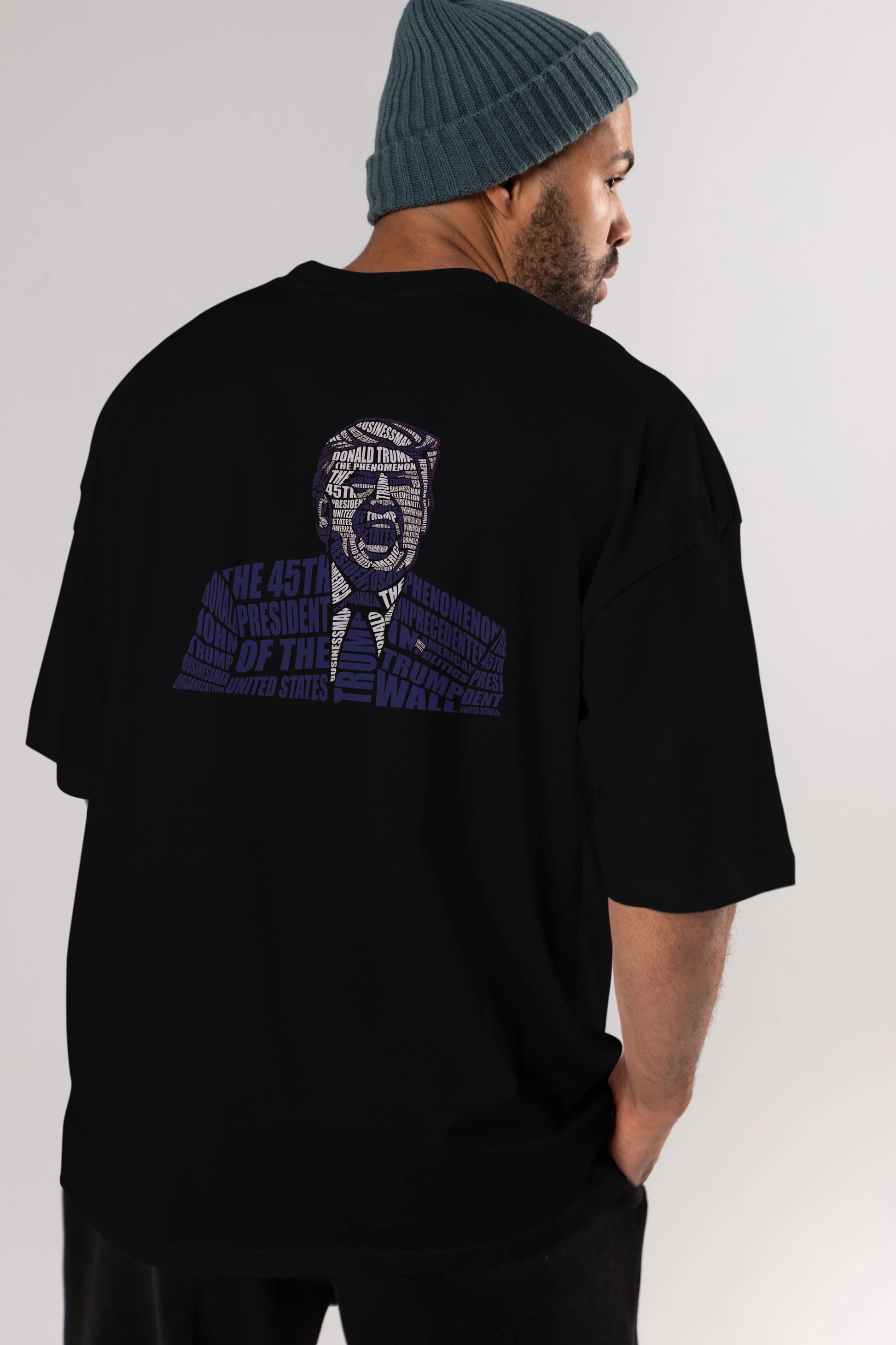 Trump Calligram Arka Baskılı Oversize t-shirt %100 pamuk Erkek Kadın Unisex