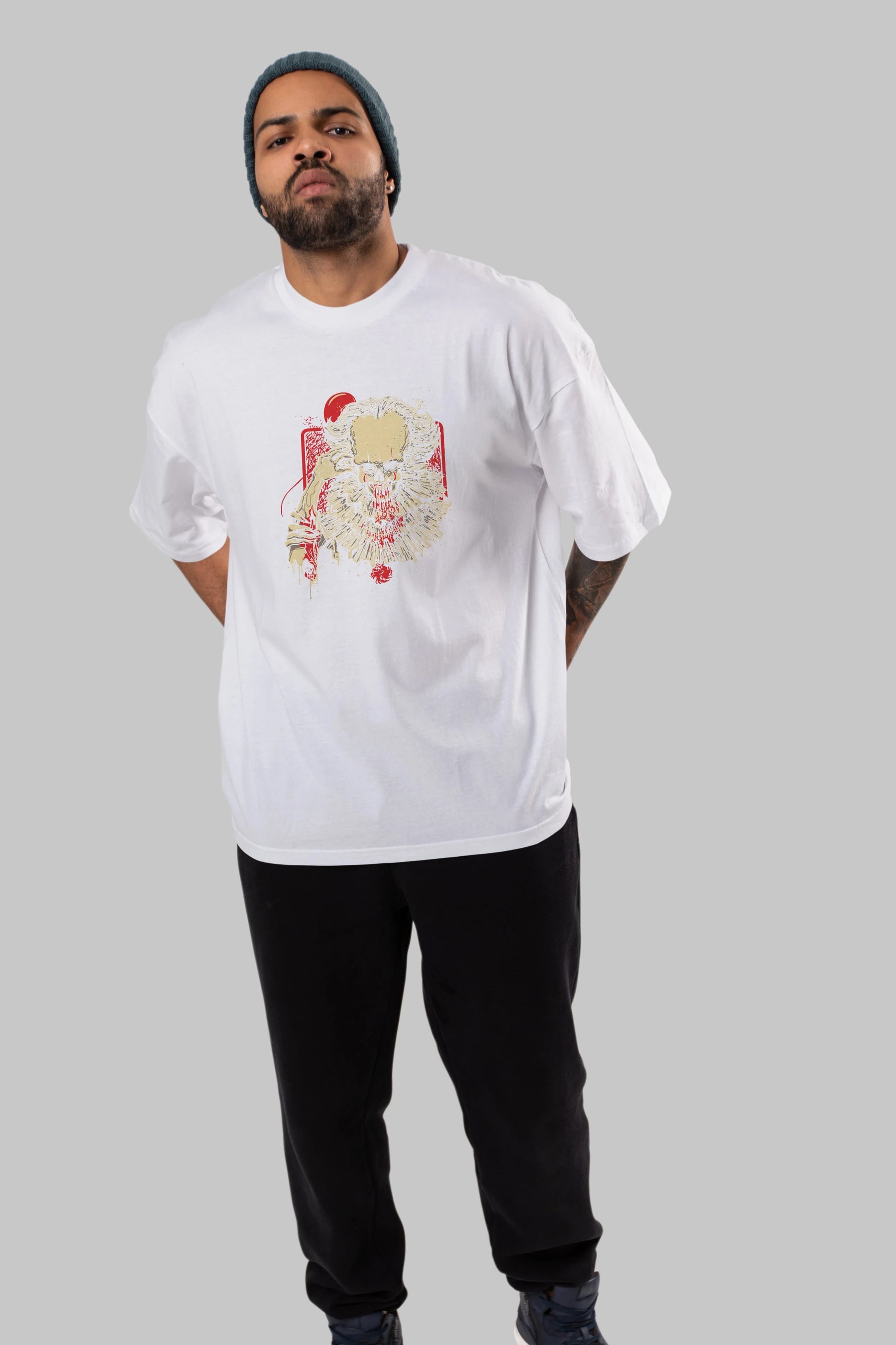 it (2) Ön Baskılı Oversize t-shirt Erkek Kadın Unisex %100 Pamuk Bisiklet Yaka tişort