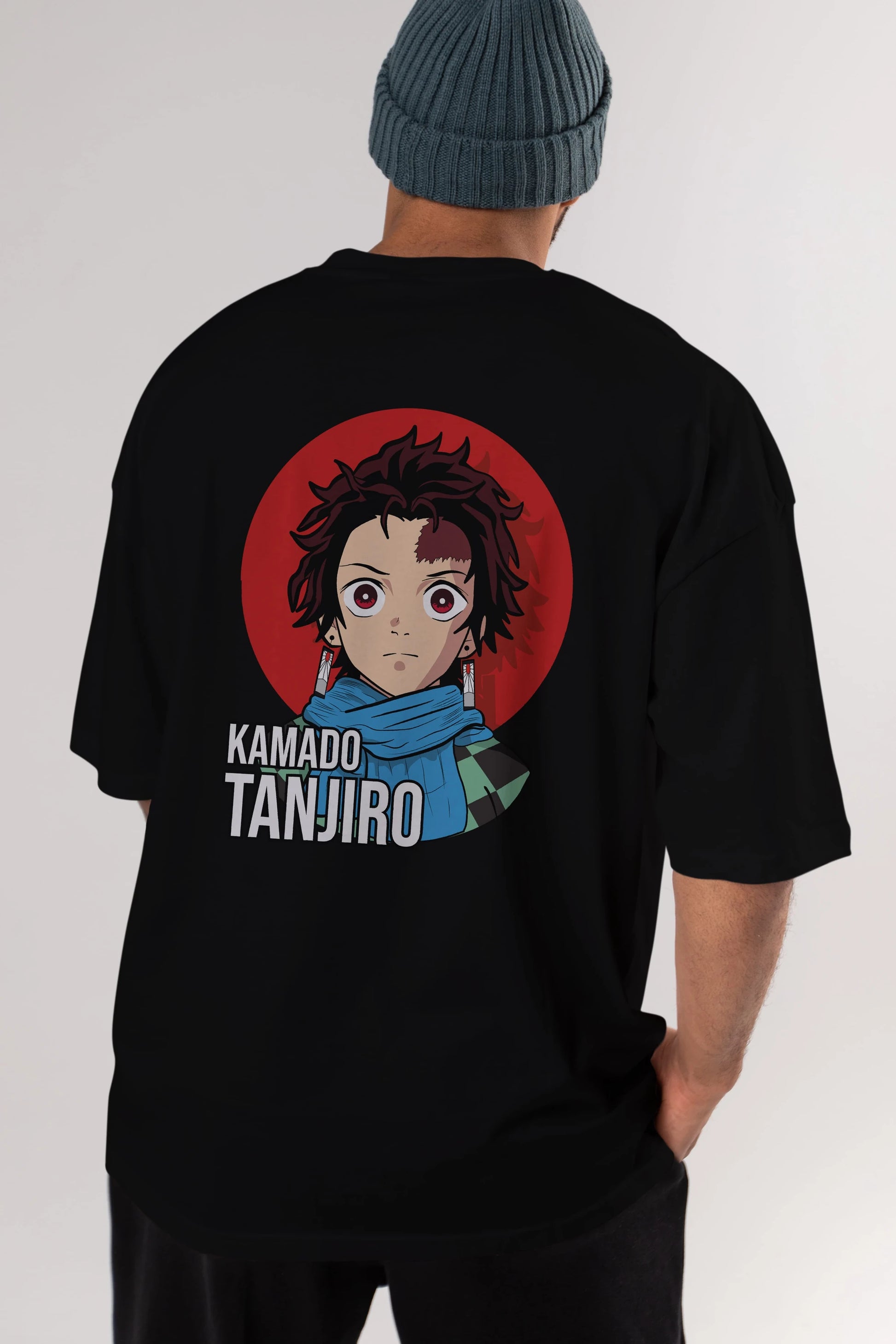 TANJIRO KAMADO Anime Arka Baskılı Oversize t-shirt Erkek Kadın Unisex