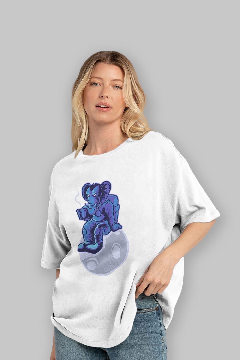 Space Elephant Drink Coffee Ön Baskılı Oversize t-shirt Erkek Kadın Unisex