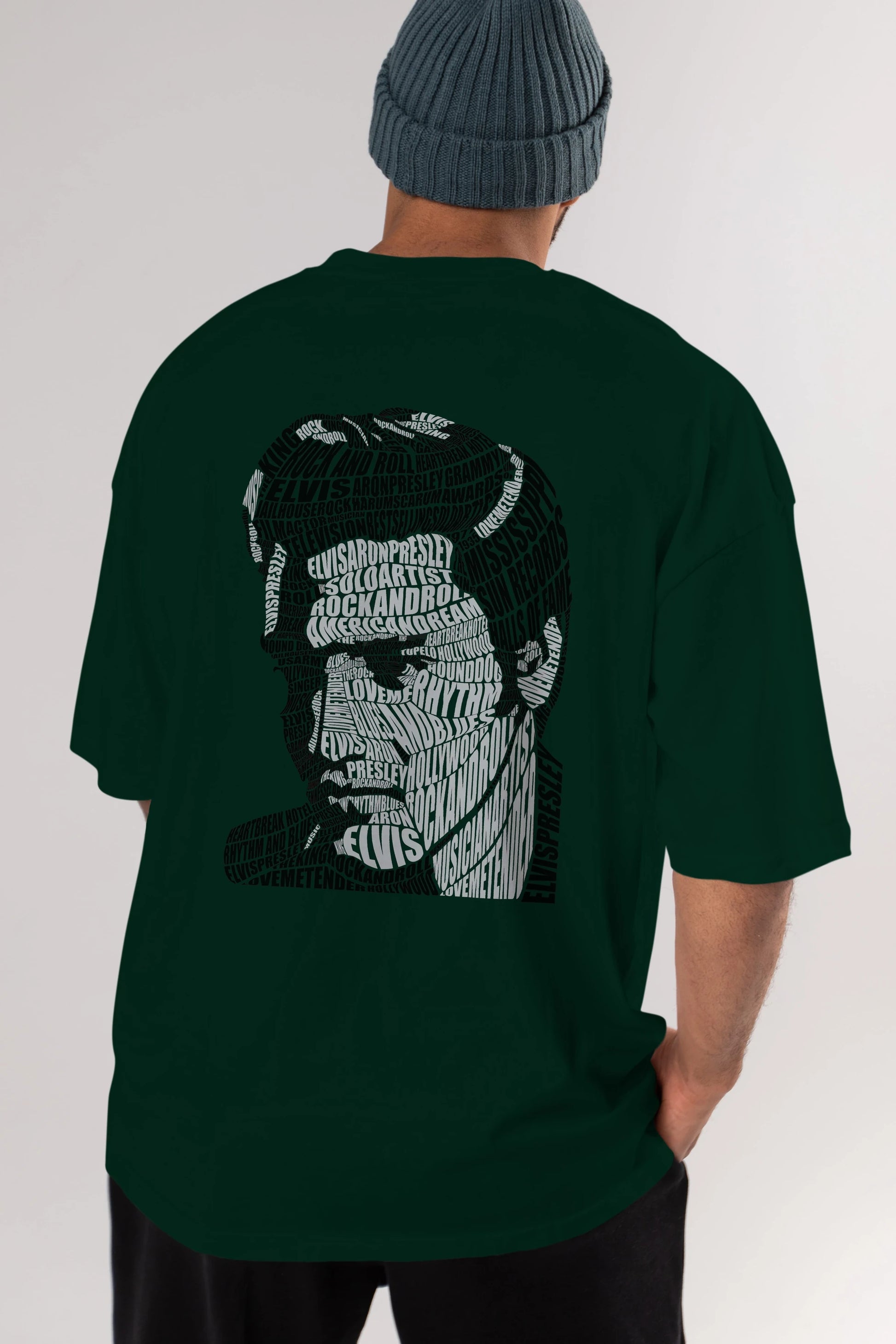 Elvis Presley Calligram Arka Baskılı Oversize t-shirt %100 pamuk Erkek Kadın Unisex