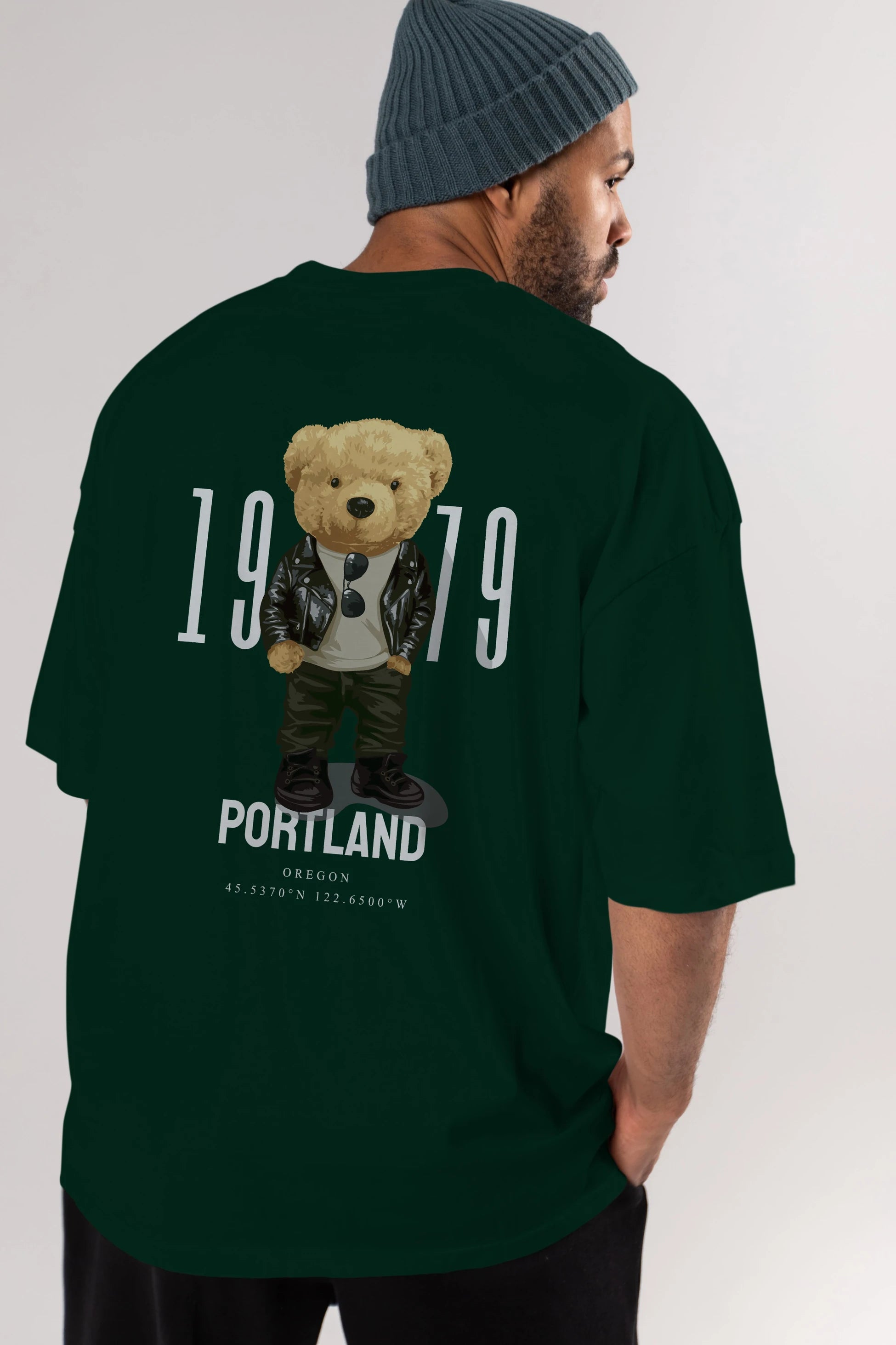 Teddy Bear Portland Arka Baskılı Oversize t-shirt Erkek Kadın Unisex %100 Pamuk