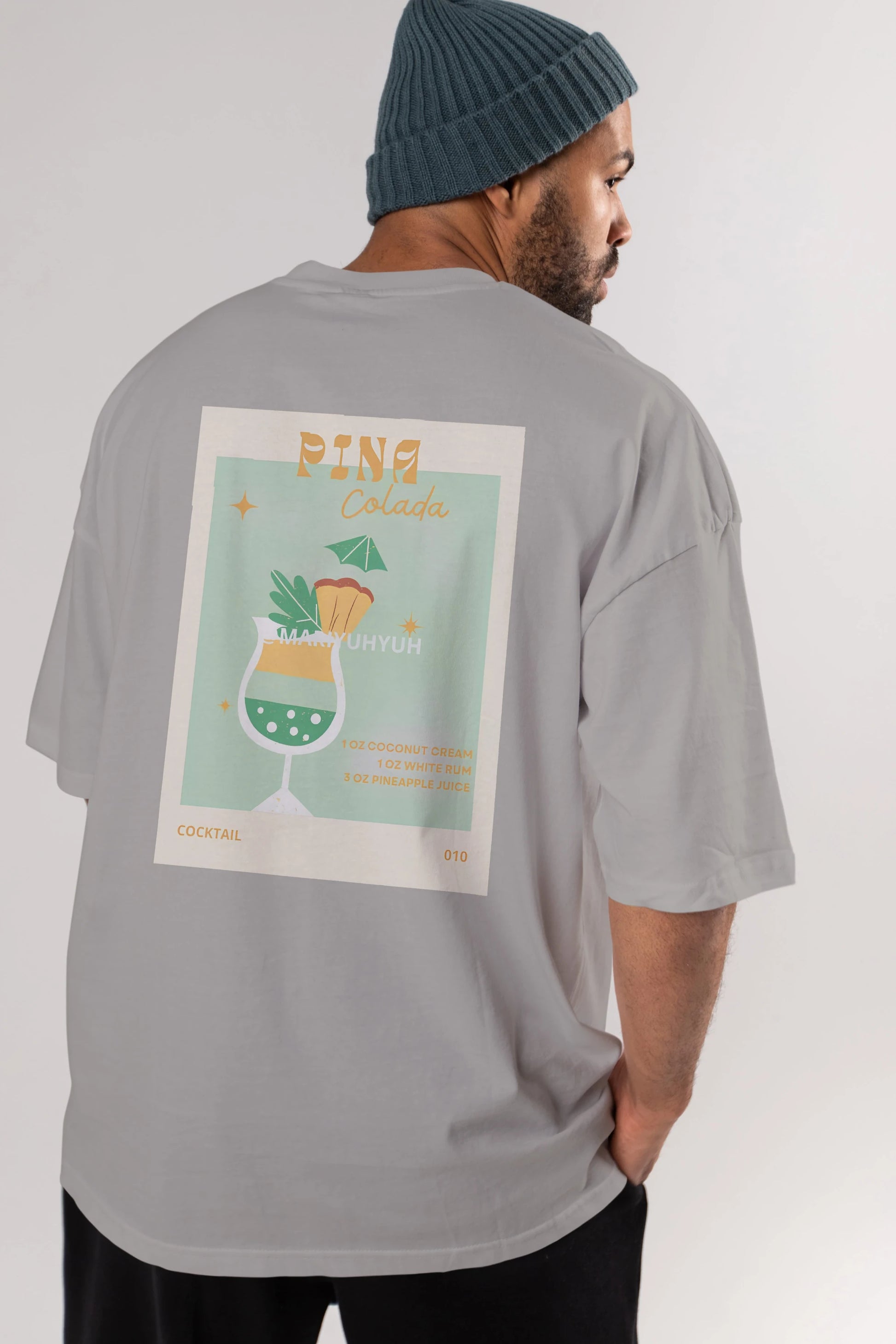 Pina Colada Arka Baskılı Oversize t-shirt Erkek Kadın Unisex %100 Pamuk Bisiklet Yaka tişort