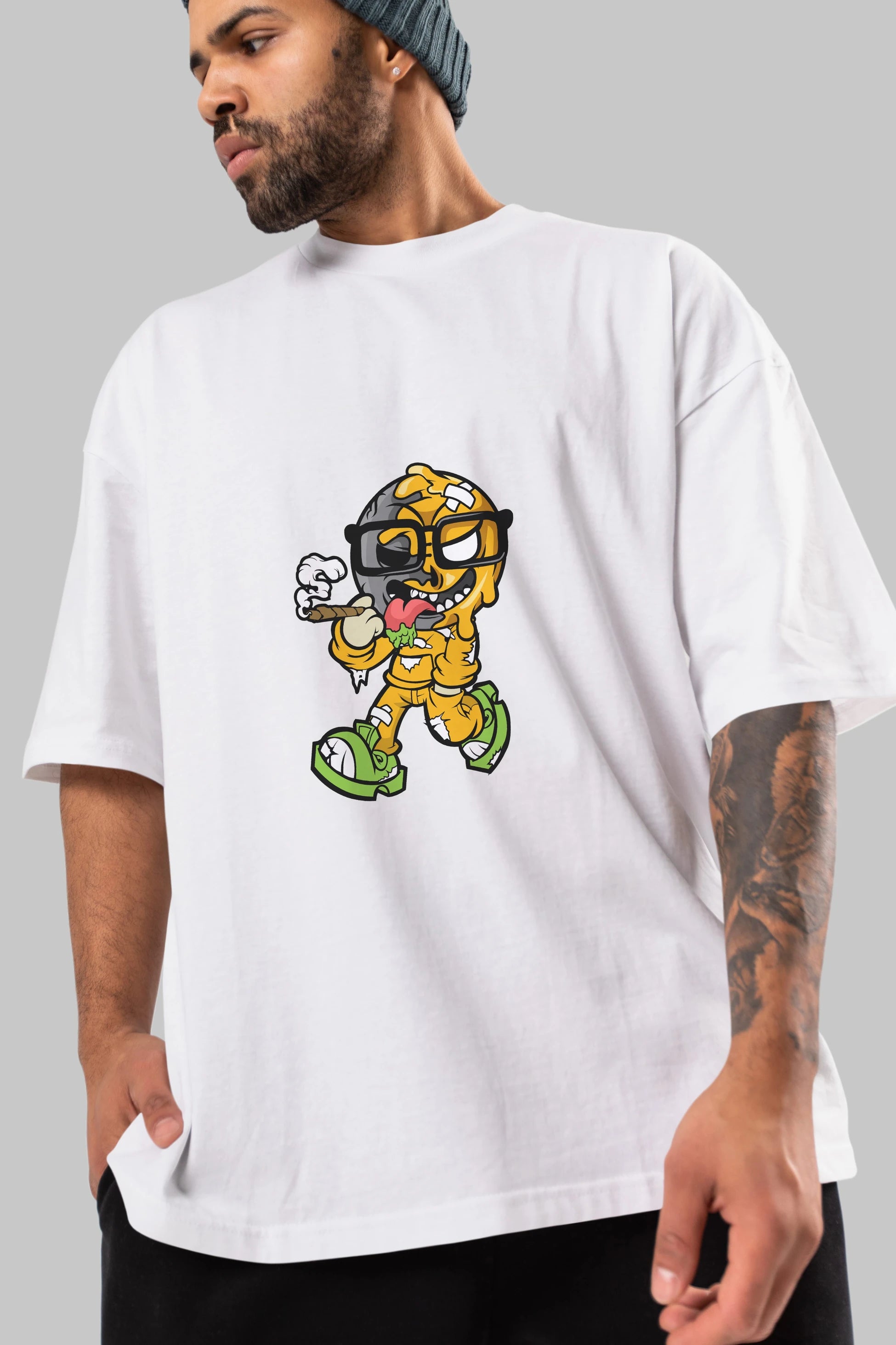 Eyeball Smoker Ön Baskılı Oversize t-shirt Erkek Kadın Unisex %100 Pamuk tişort