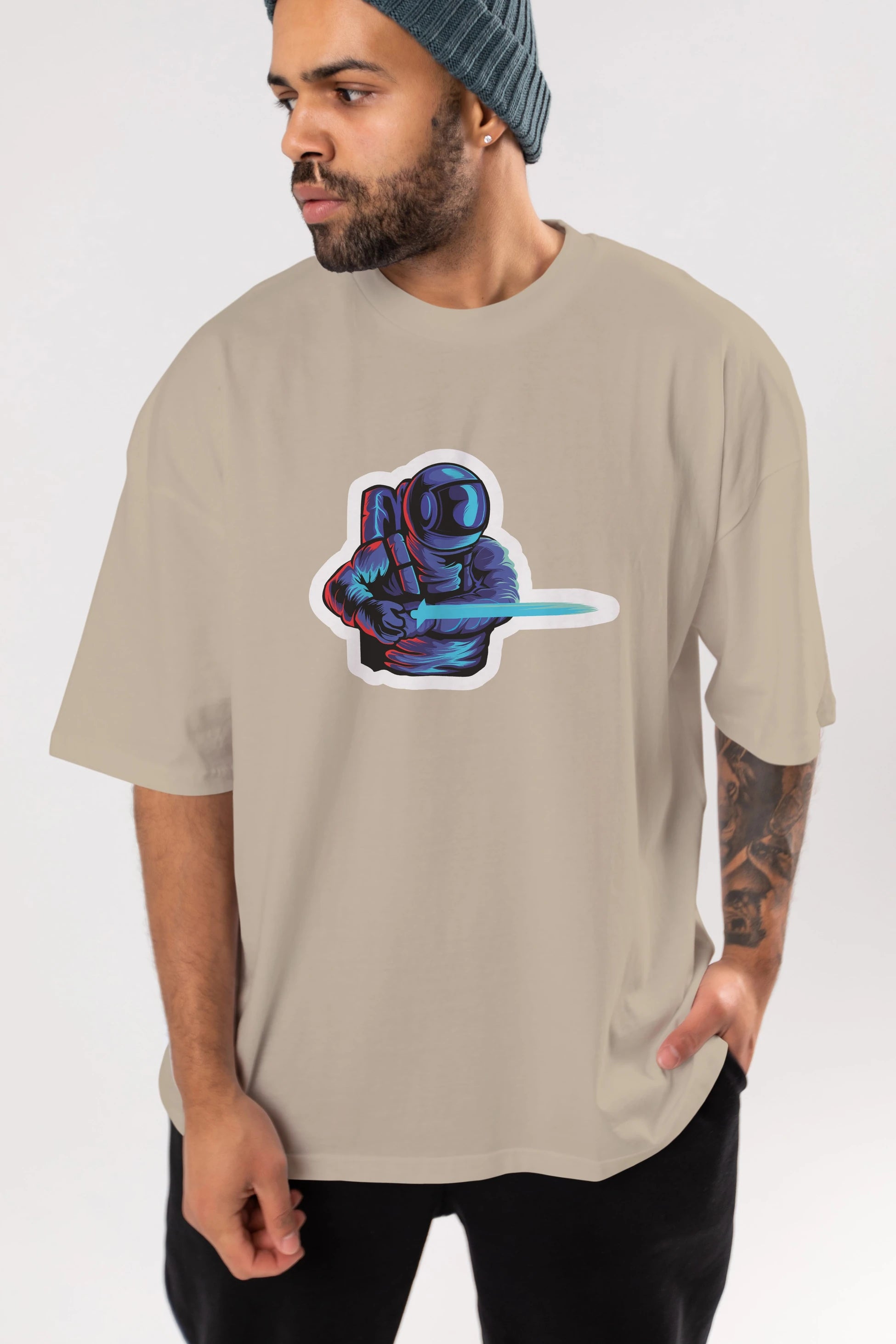 Astro Knight Sticker Ön Baskılı Oversize t-shirt Erkek Kadın Unisex
