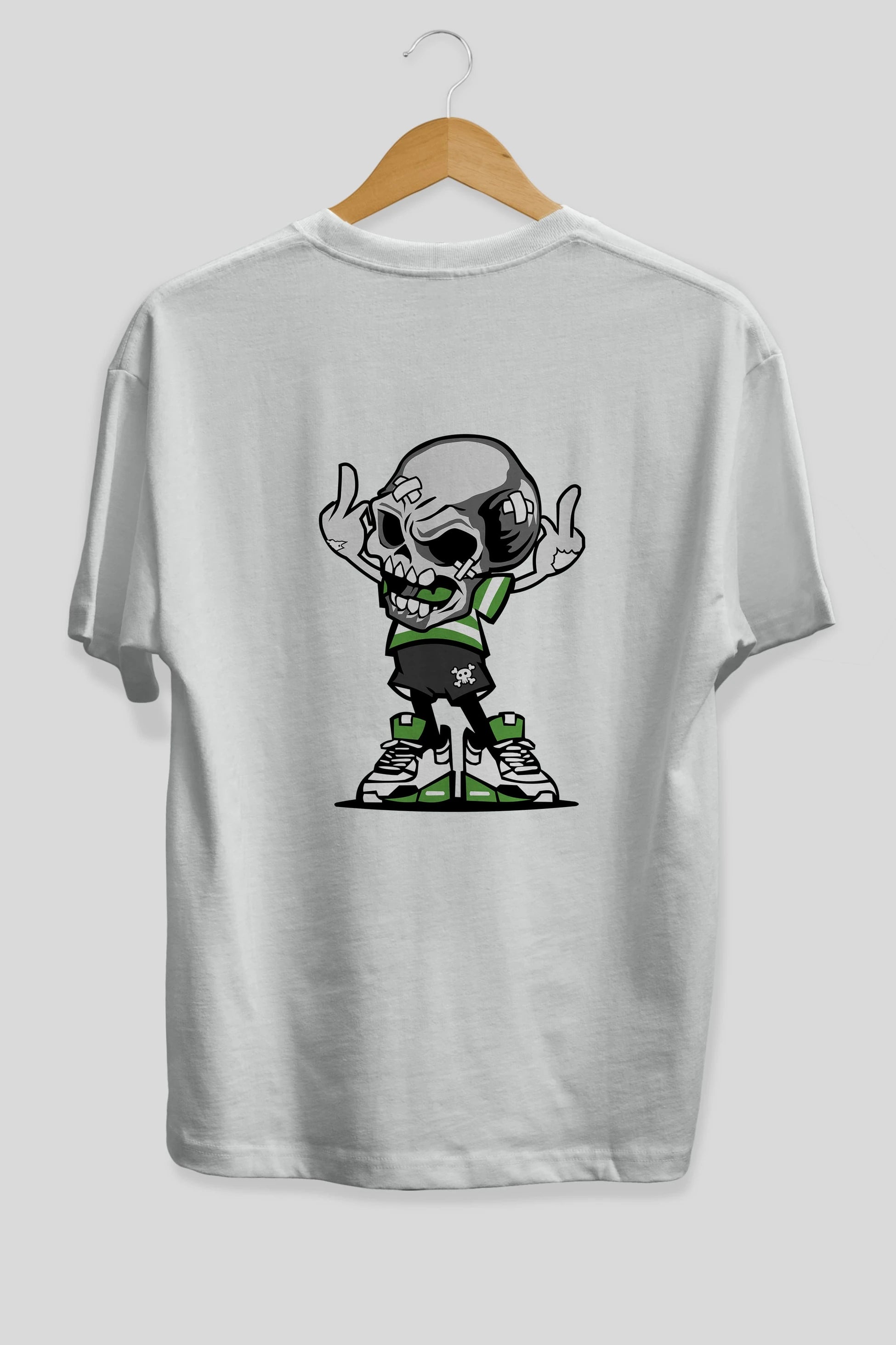 Skull F Hand Arka Baskılı Oversize t-shirt Erkek Kadın Unisex %100 Pamuk tişort