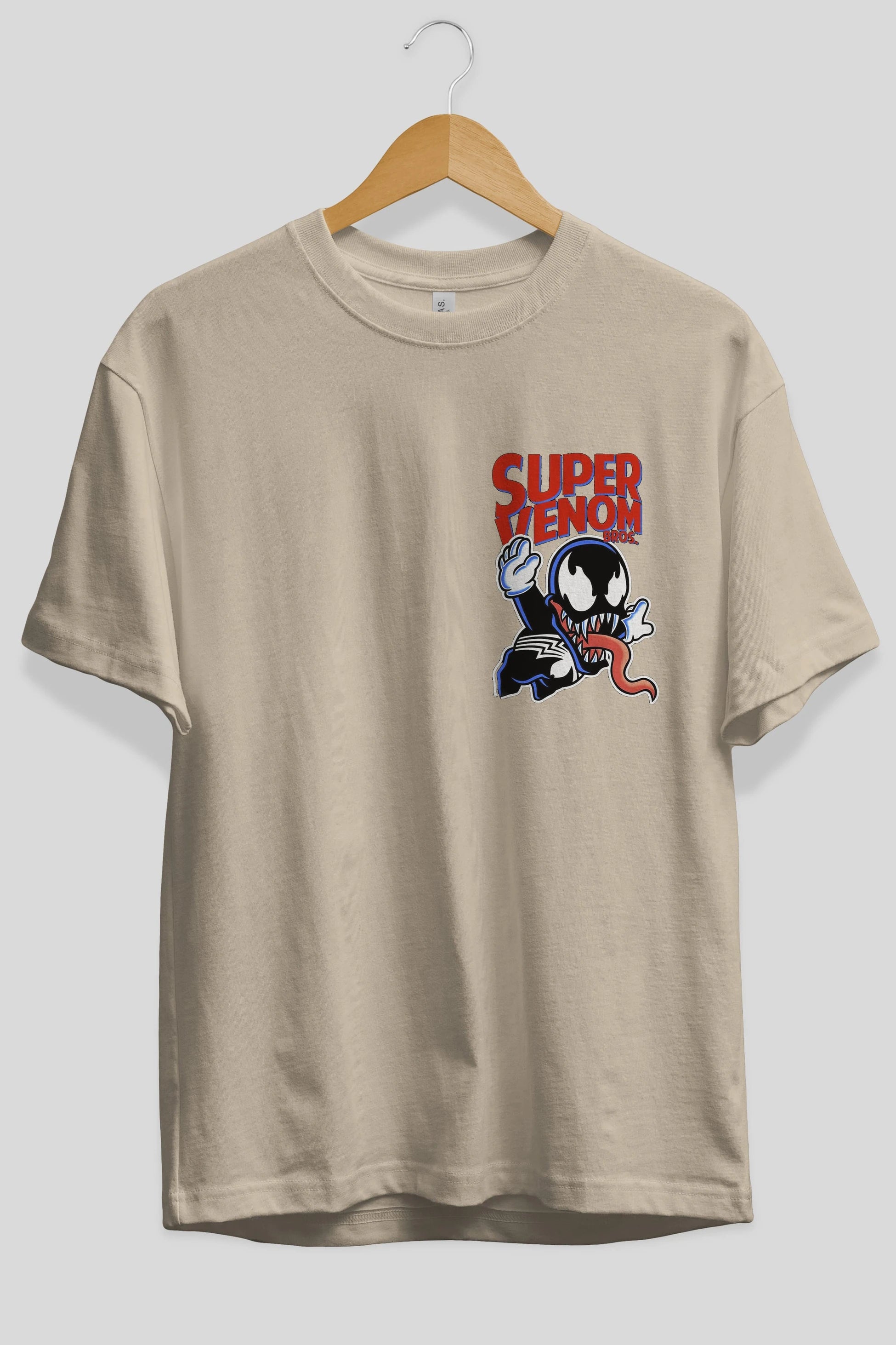 Super Venom Ön Sol Baskılı Oversize t-shirt Erkek Kadın Unisex %100 Pamuk Bisiklet Yaka tişort
