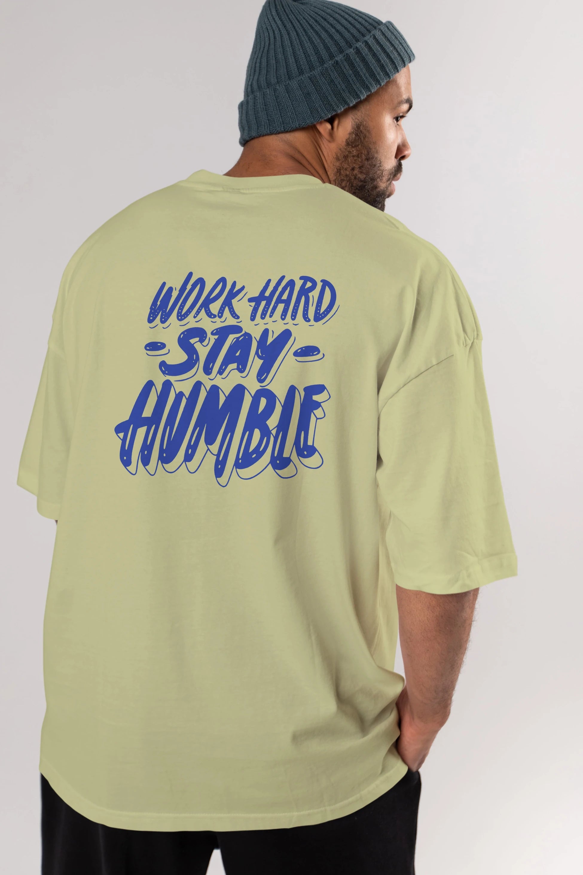 Word Hard Yazılı Arka Baskılı Oversize t-shirt Erkek Kadın Unisex