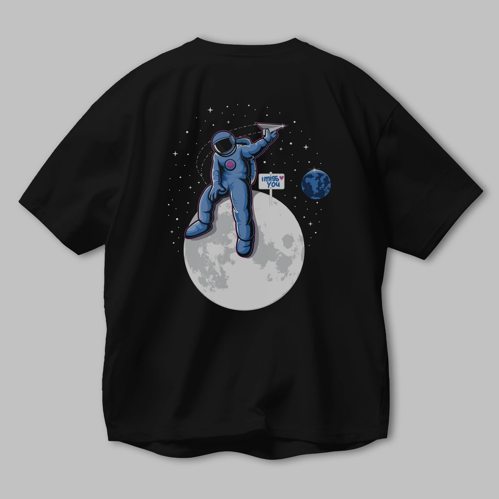 Astro Missing Earth Arka Baskılı Oversize t-shirt Erkek Kadın Unisex