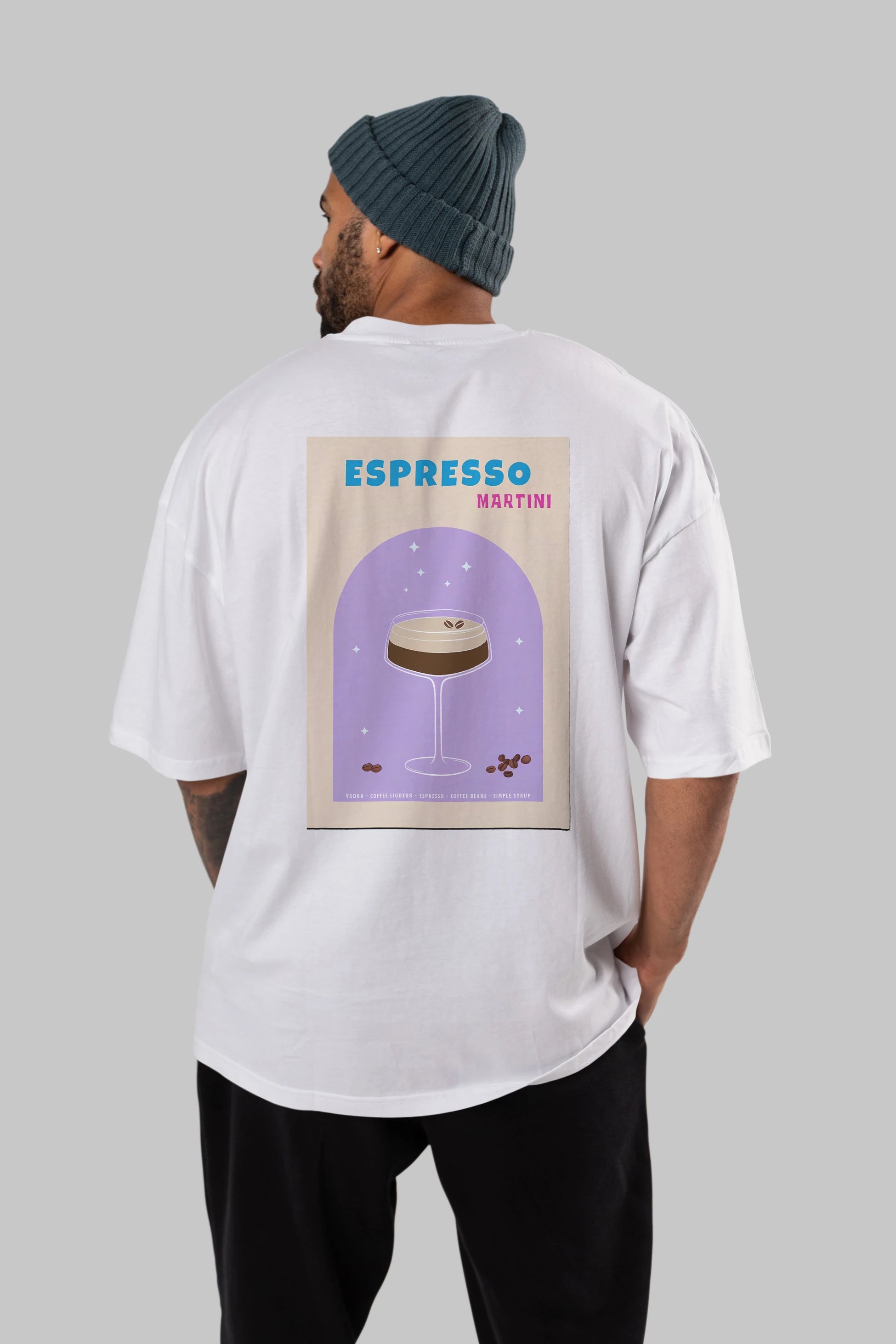 Espresso Martini 5 Arka Baskılı Oversize t-shirt Erkek Kadın Unisex %100 Pamuk Bisiklet Yaka tişort