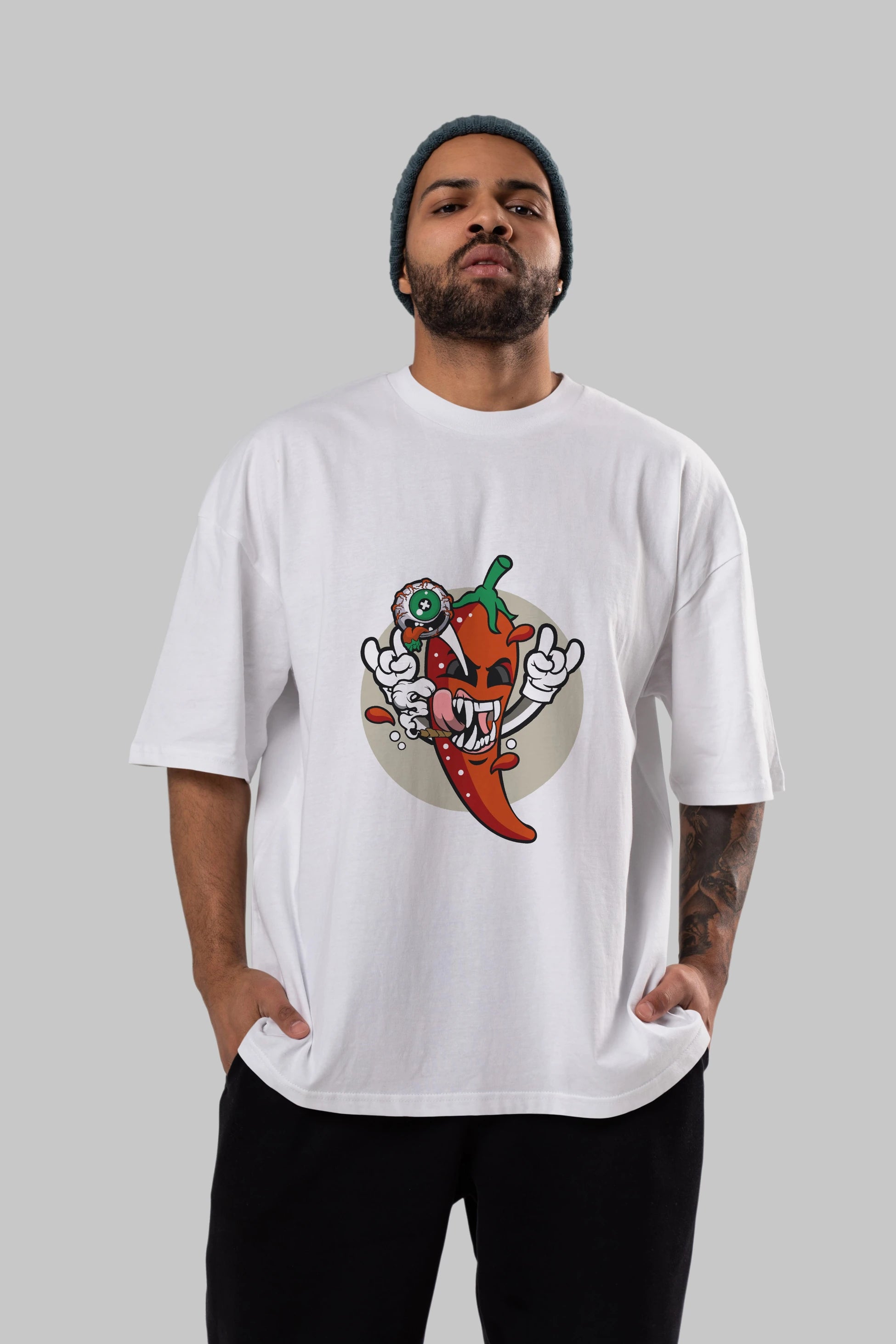 Chili Monster Ön Baskılı Oversize t-shirt Erkek Kadın Unisex %100 Pamuk tişort