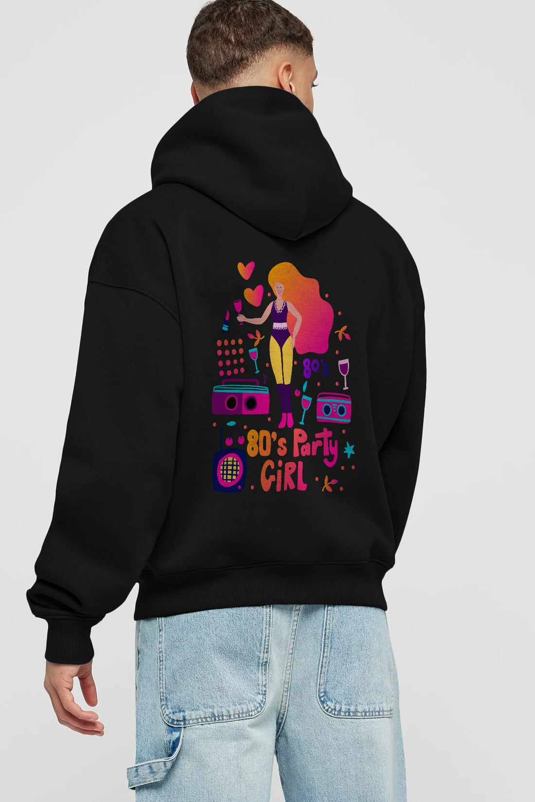 Retro Girl Party Arka Baskılı Oversize Hoodie Kapüşonlu Sweatshirt Erkek Kadın Unisex