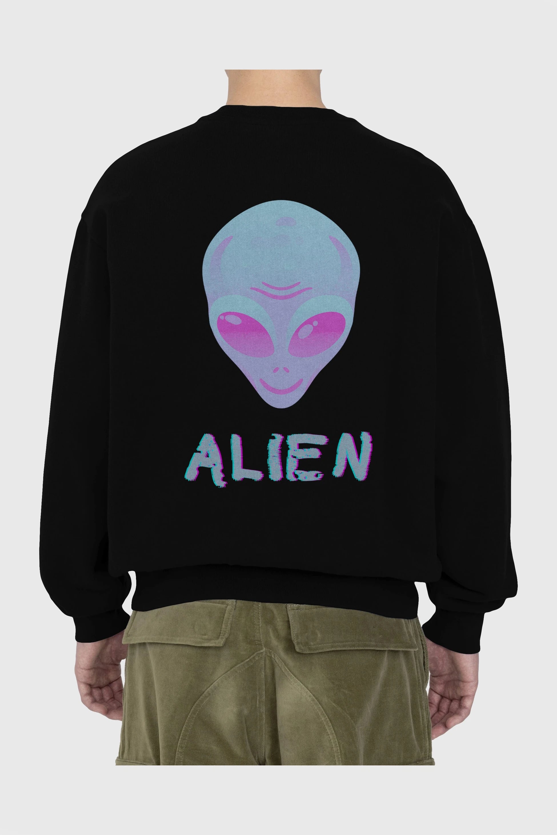Alien Arka Baskılı Oversize Sweatshirt Erkek Kadın Unisex