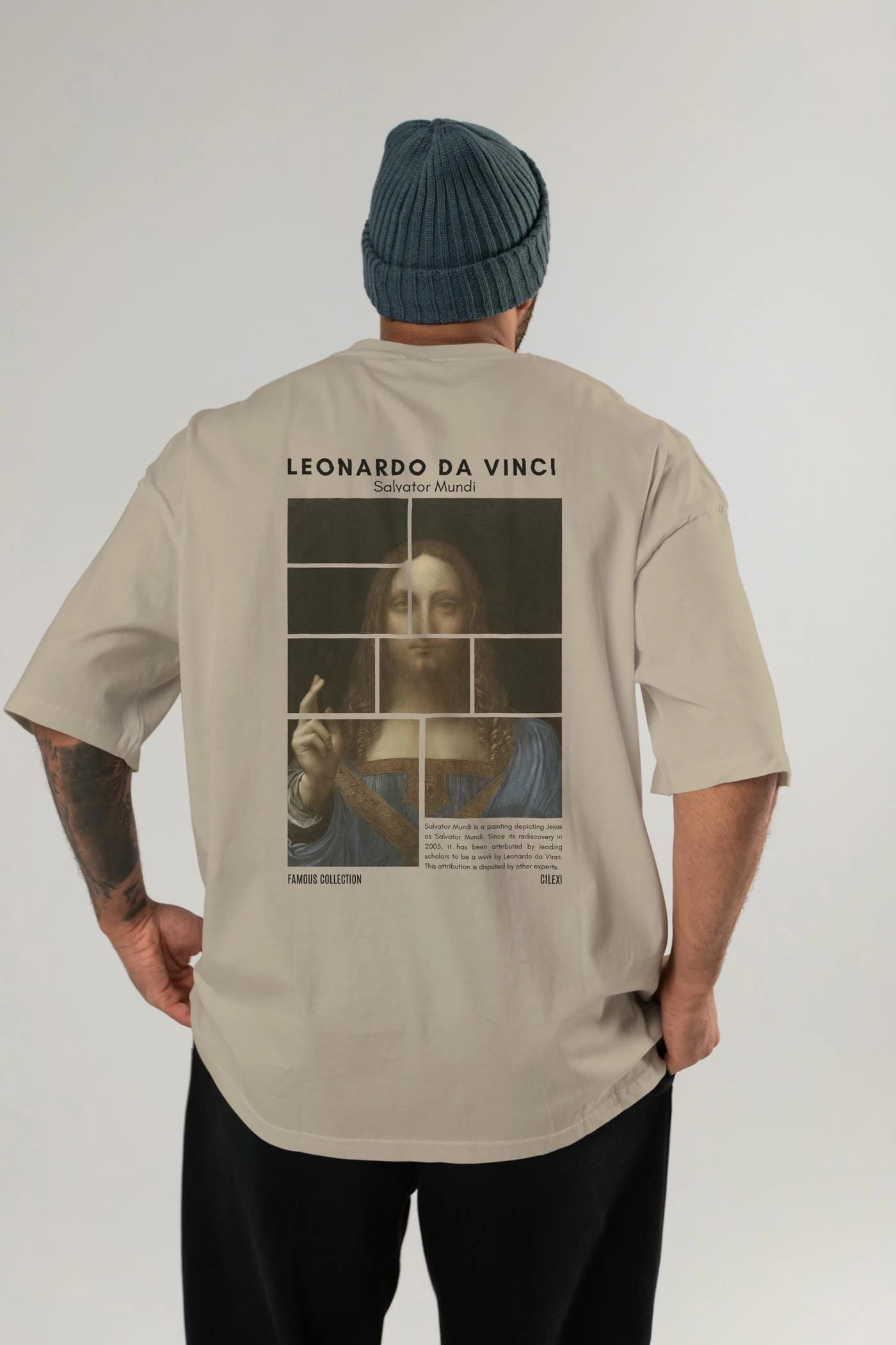 Salvador Mundi Arka Baskılı Oversize t-shirt Erkek Kadın Bisiklet Yaka Pamuk tişort