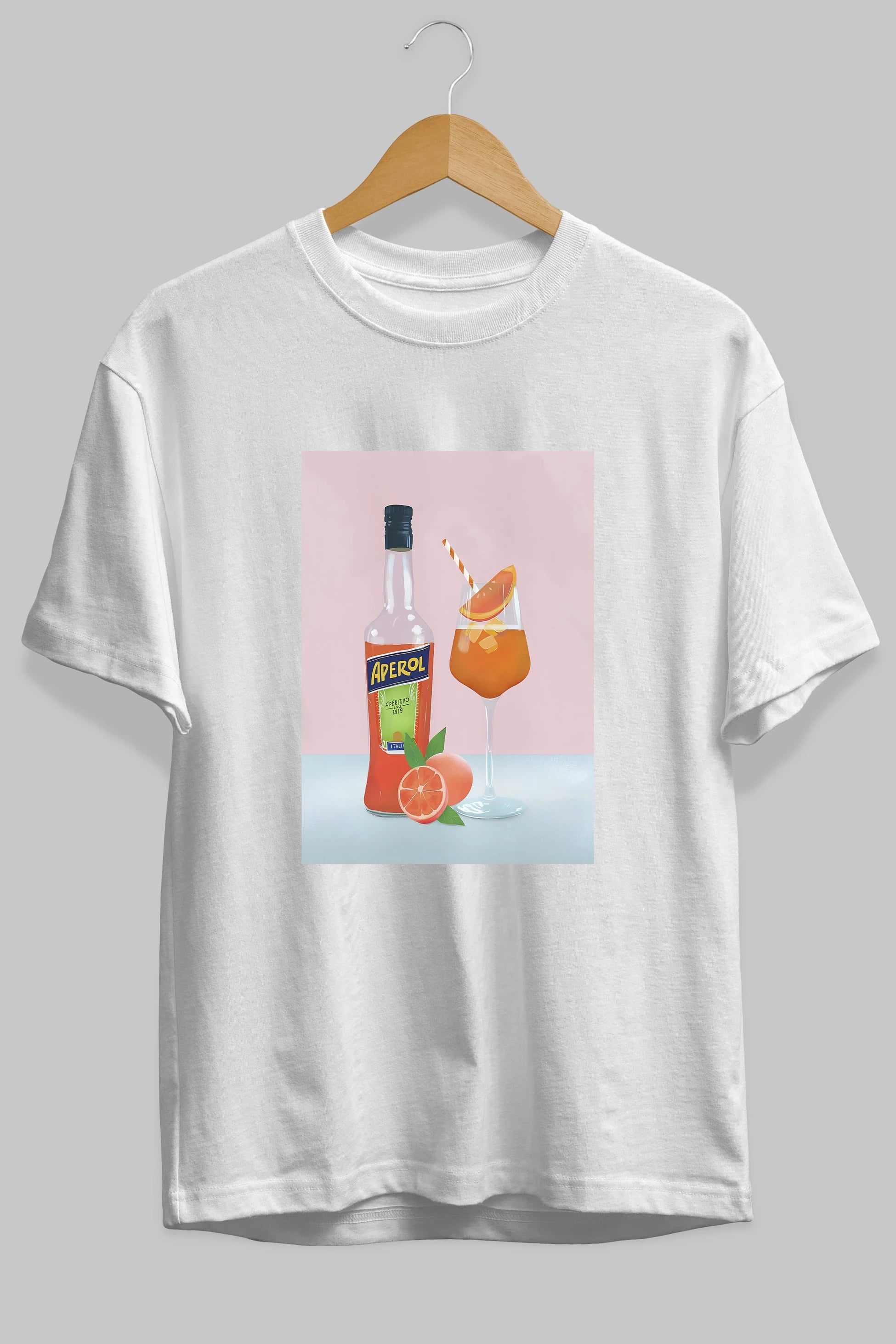 Aperol Spritz 3 Ön Baskılı Oversize t-shirt Erkek Kadın Unisex %100 Pamuk Bisiklet Yaka tişort