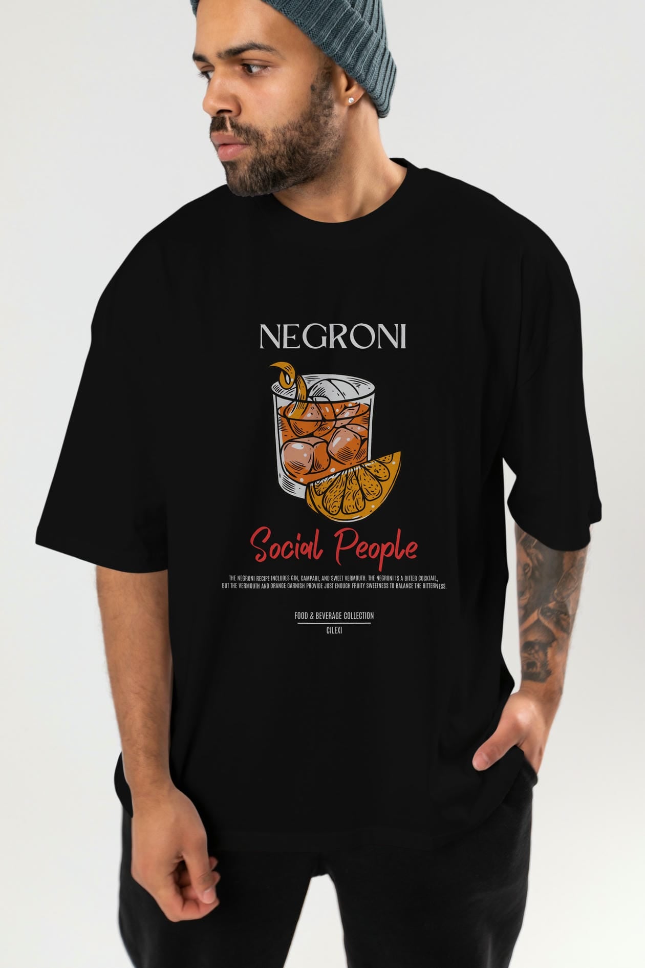 Negroni Kokteyl Serisi ön Baskılı Oversize t-shirt Erkek Kadın %100 Pamuk Bisiklet Yaka tişort