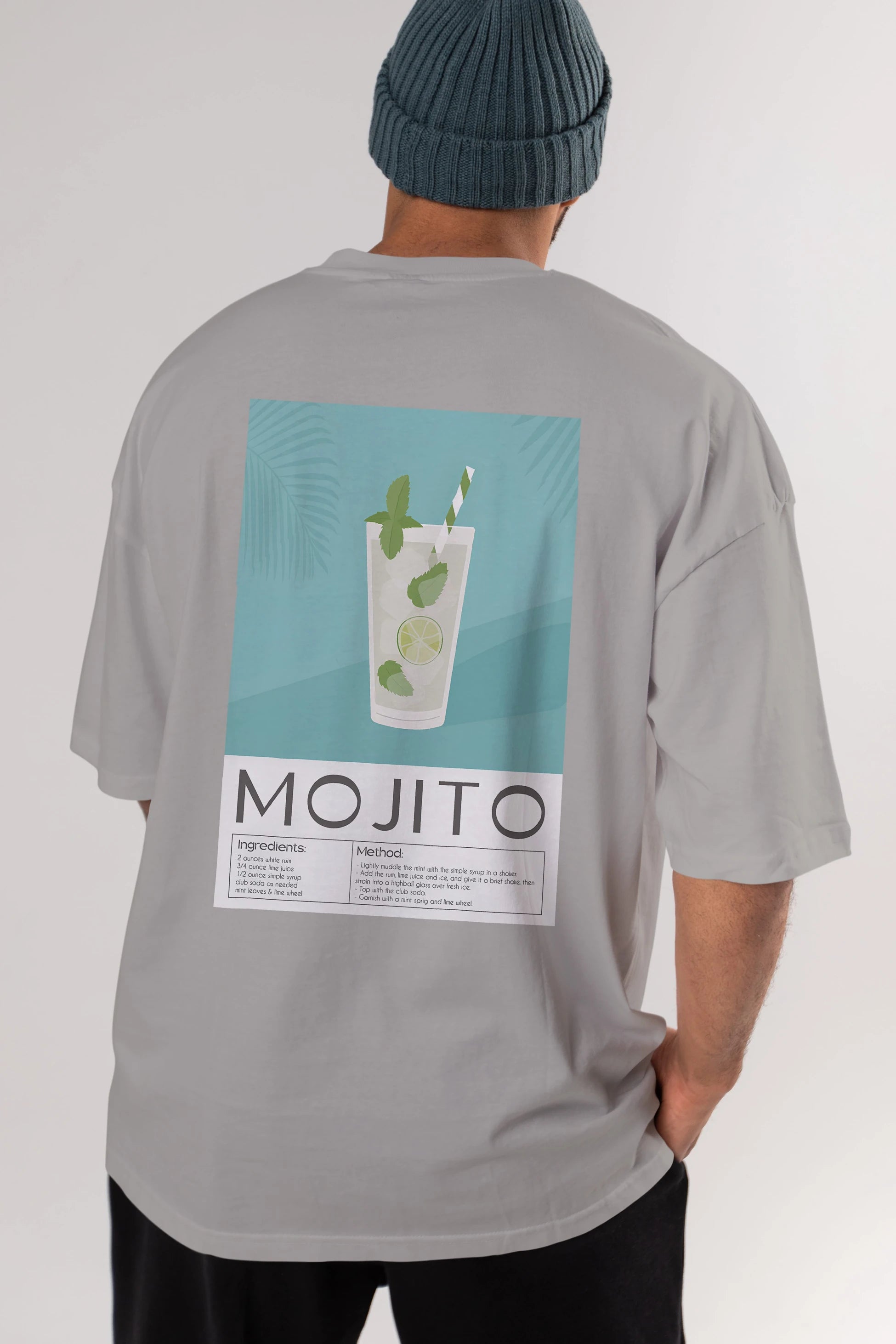 Mojito 4 Arka Baskılı Oversize t-shirt Erkek Kadın Unisex %100 Pamuk Bisiklet Yaka tişort