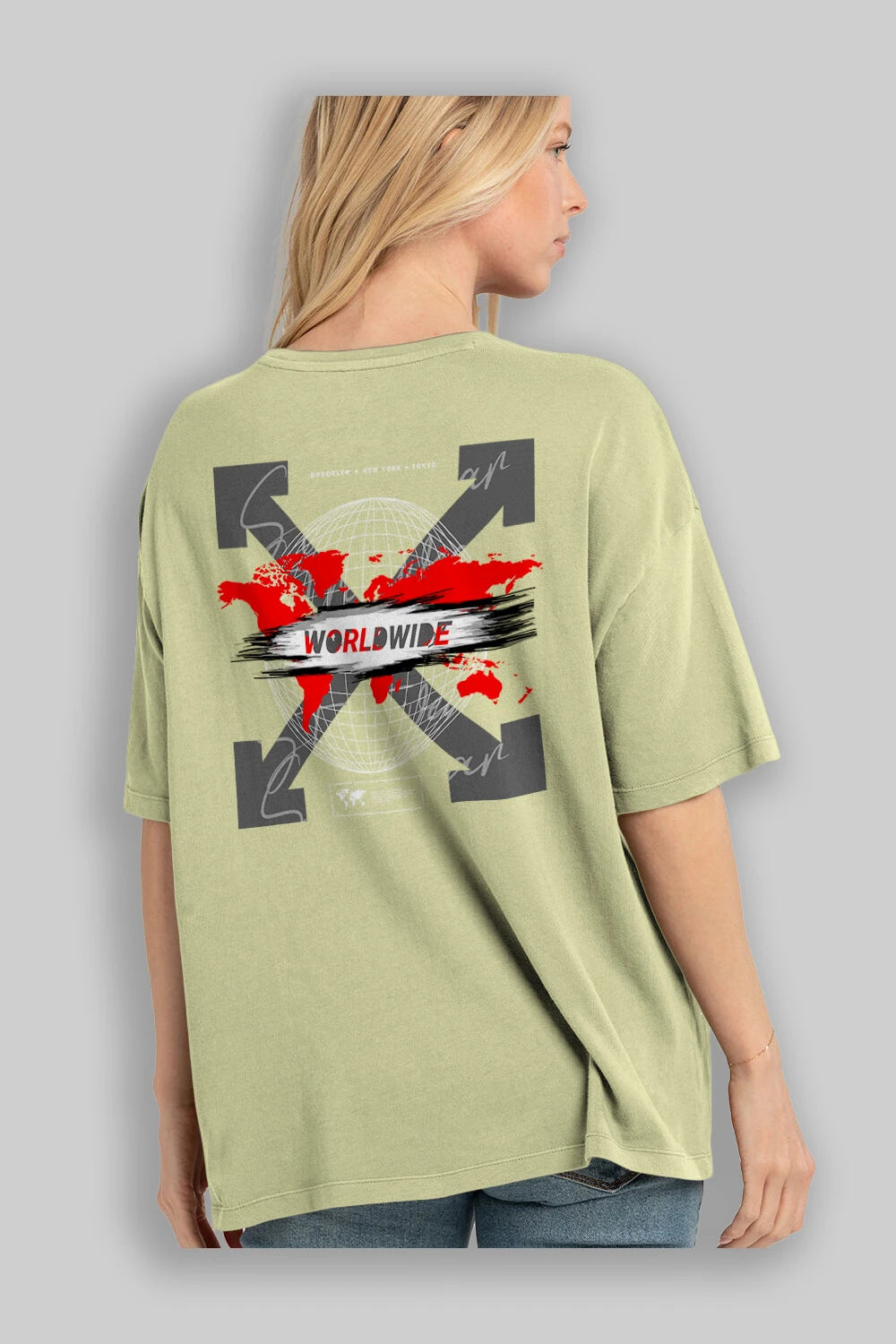 Worldwide Style Arka Baskılı Oversize t-shirt Erkek Kadın Unisex