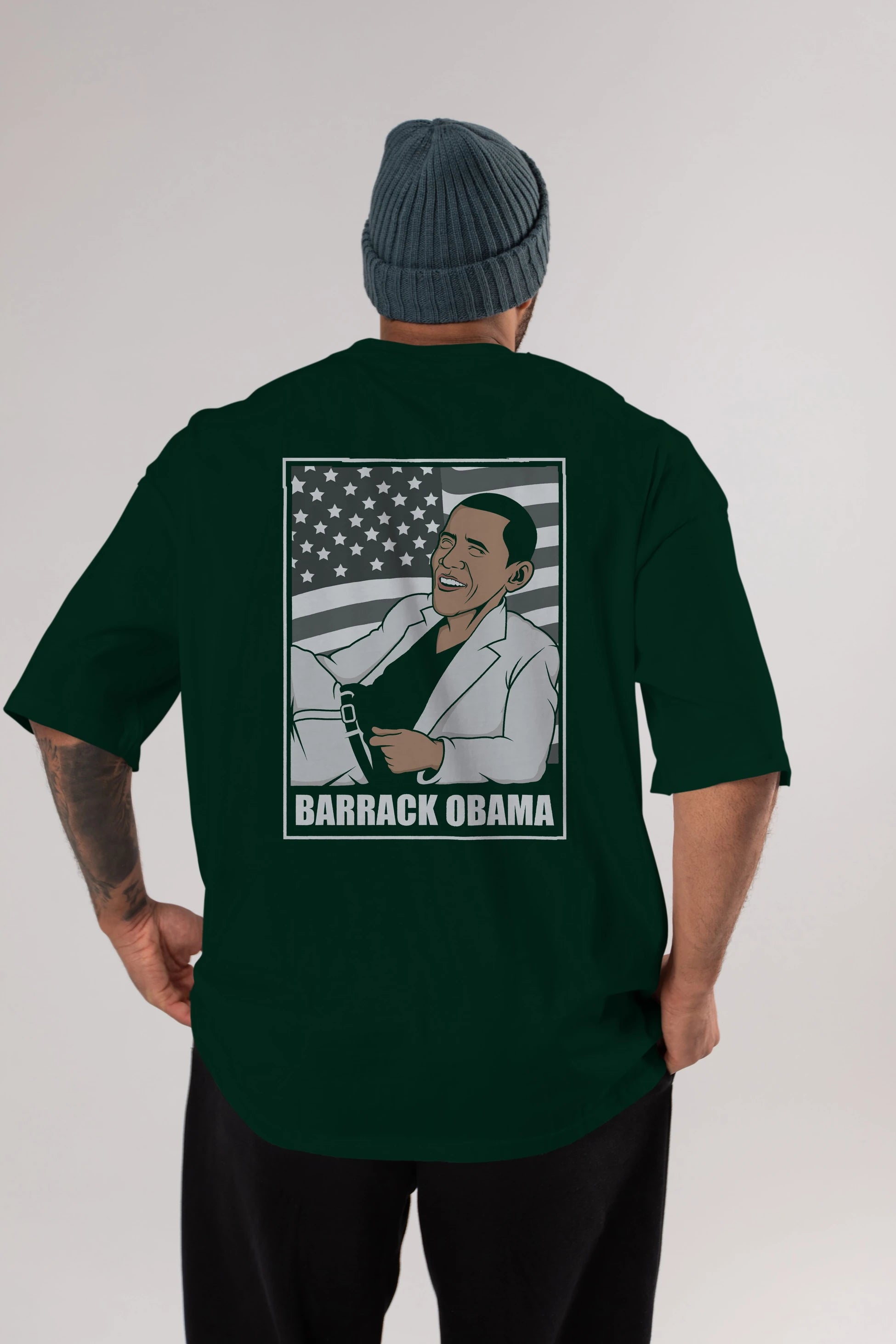 Obama Thriller Arka Baskılı Oversize t-shirt Erkek Kadın Unisex %100 Pamuk tişort