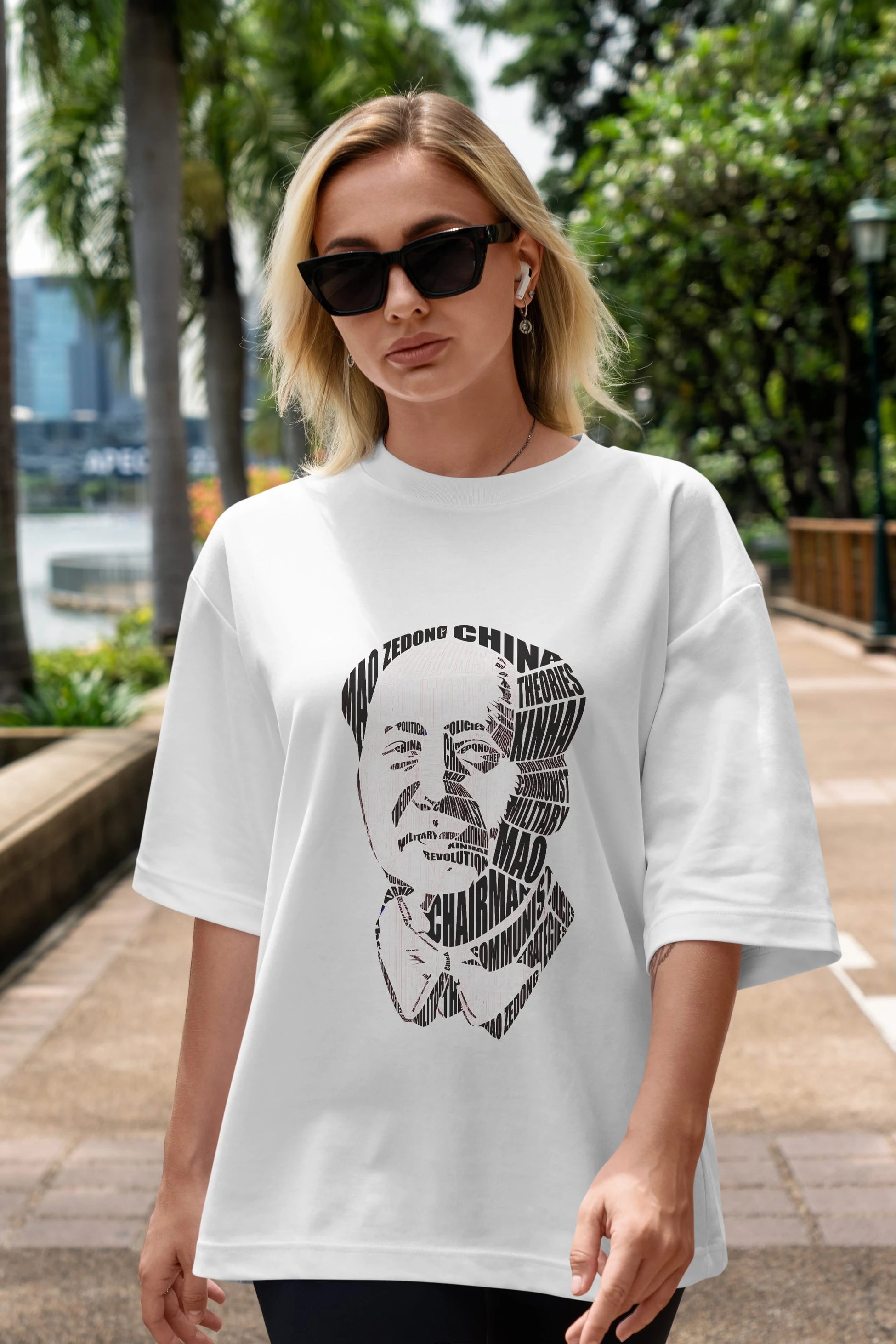 Mao Zedong Calligram Ön Baskılı Oversize t-shirt %100 pamuk Erkek Kadın Unisex