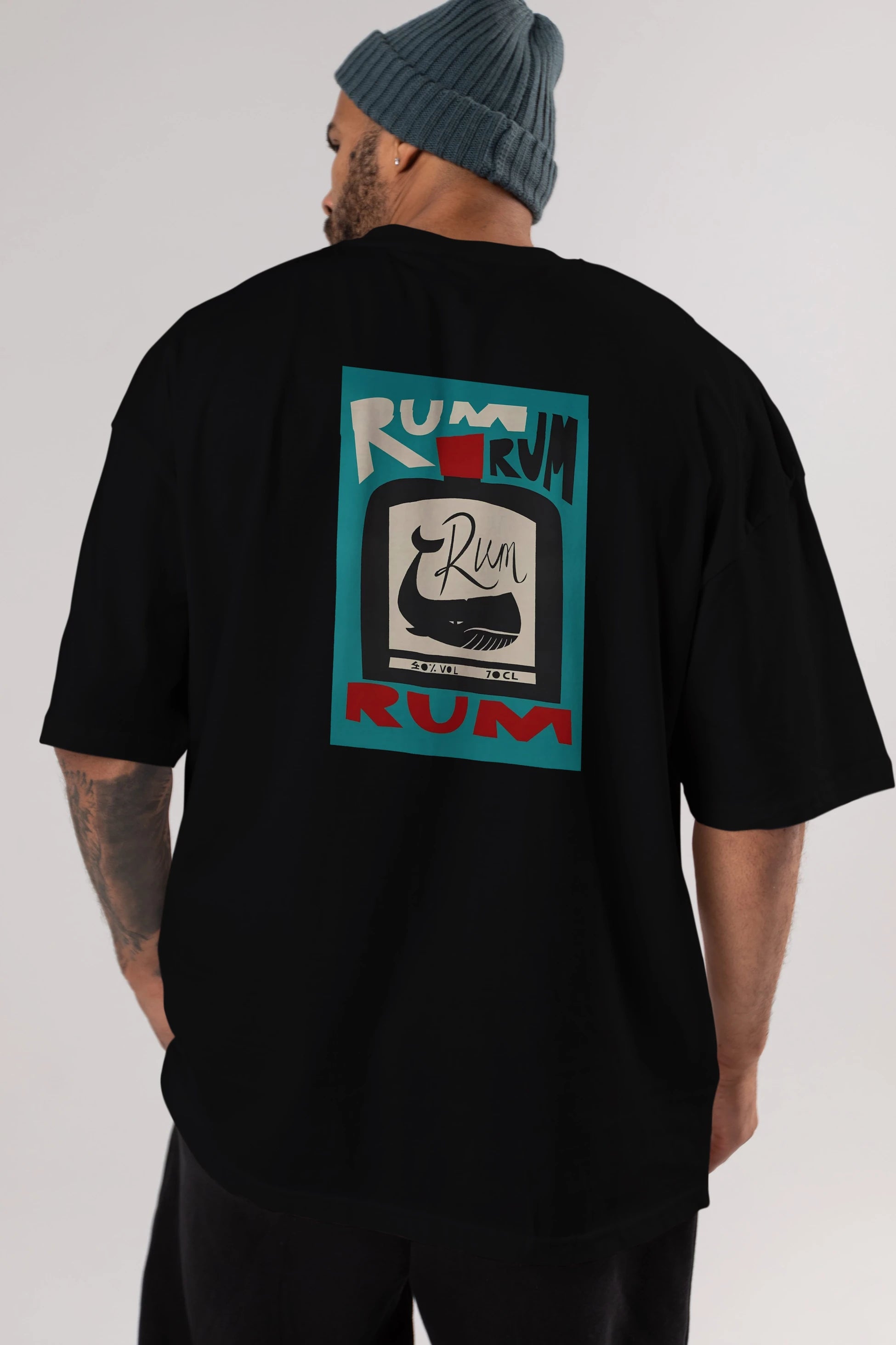 Rum Arka Baskılı Oversize t-shirt Erkek Kadın Unisex %100 Pamuk Bisiklet Yaka tişort