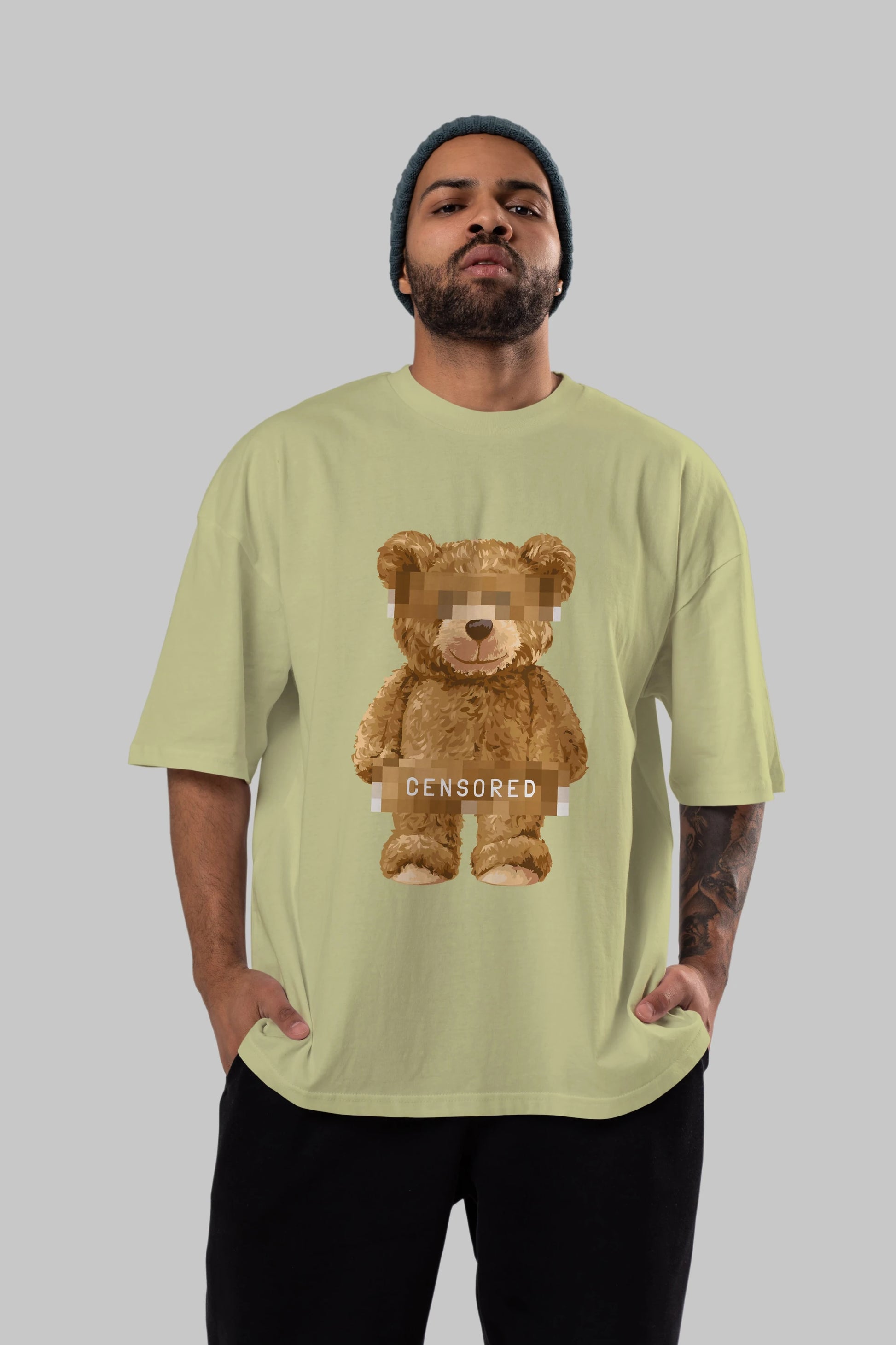 Teddy Bear Censored Ön Baskılı Oversize t-shirt Erkek Kadın Unisex %100 Pamuk