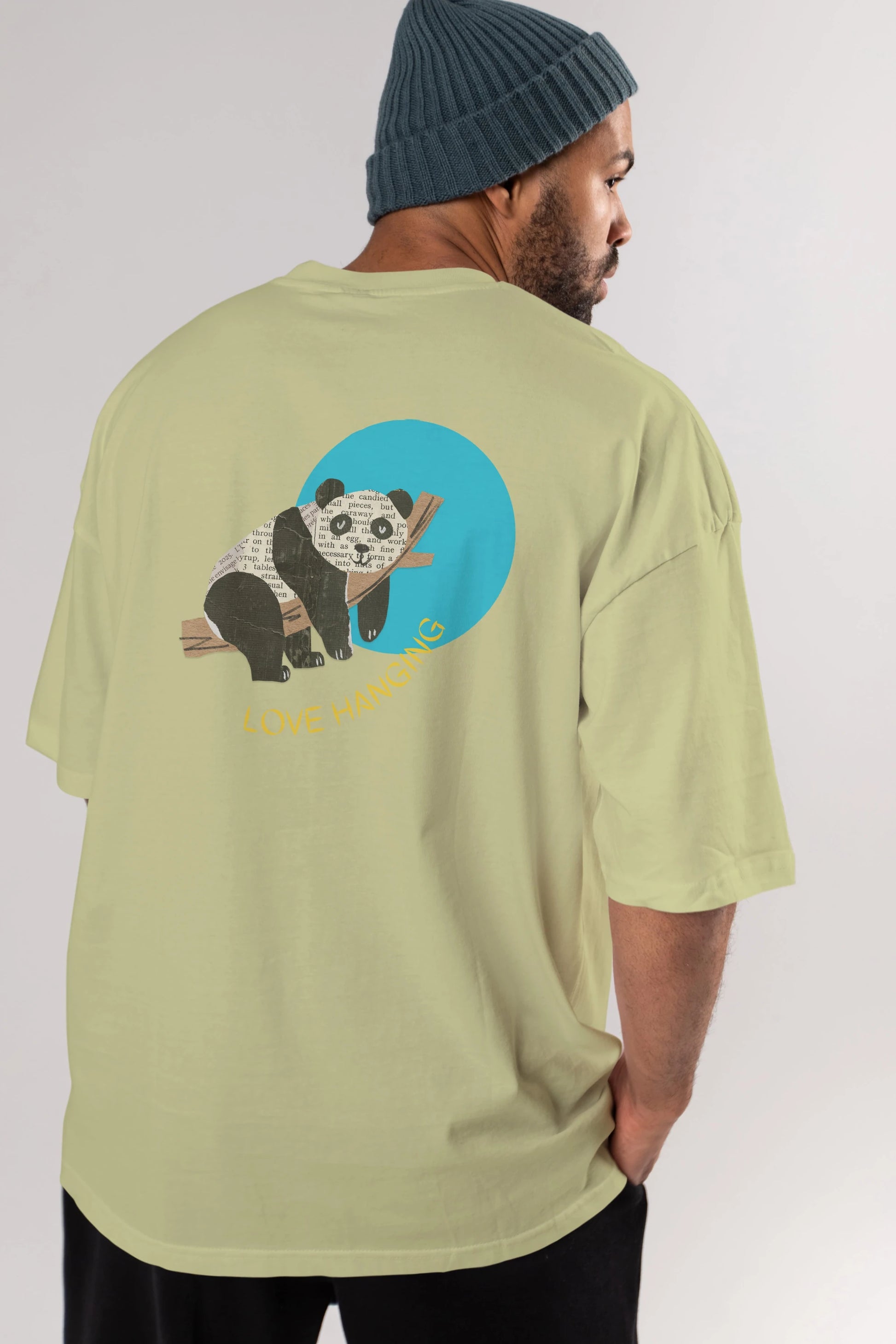 Panda Love Hanging Arka Baskılı Oversize t-shirt Erkek Kadın Unisex