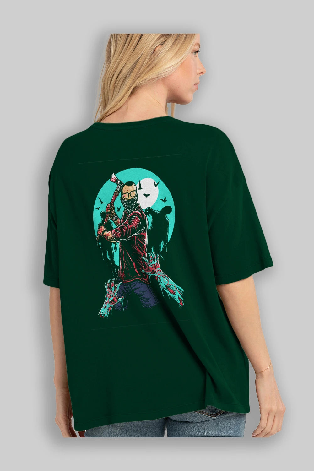 Zombie Killer Arka Baskılı Oversize t-shirt Erkek Kadın Unisex %100 Pamuk