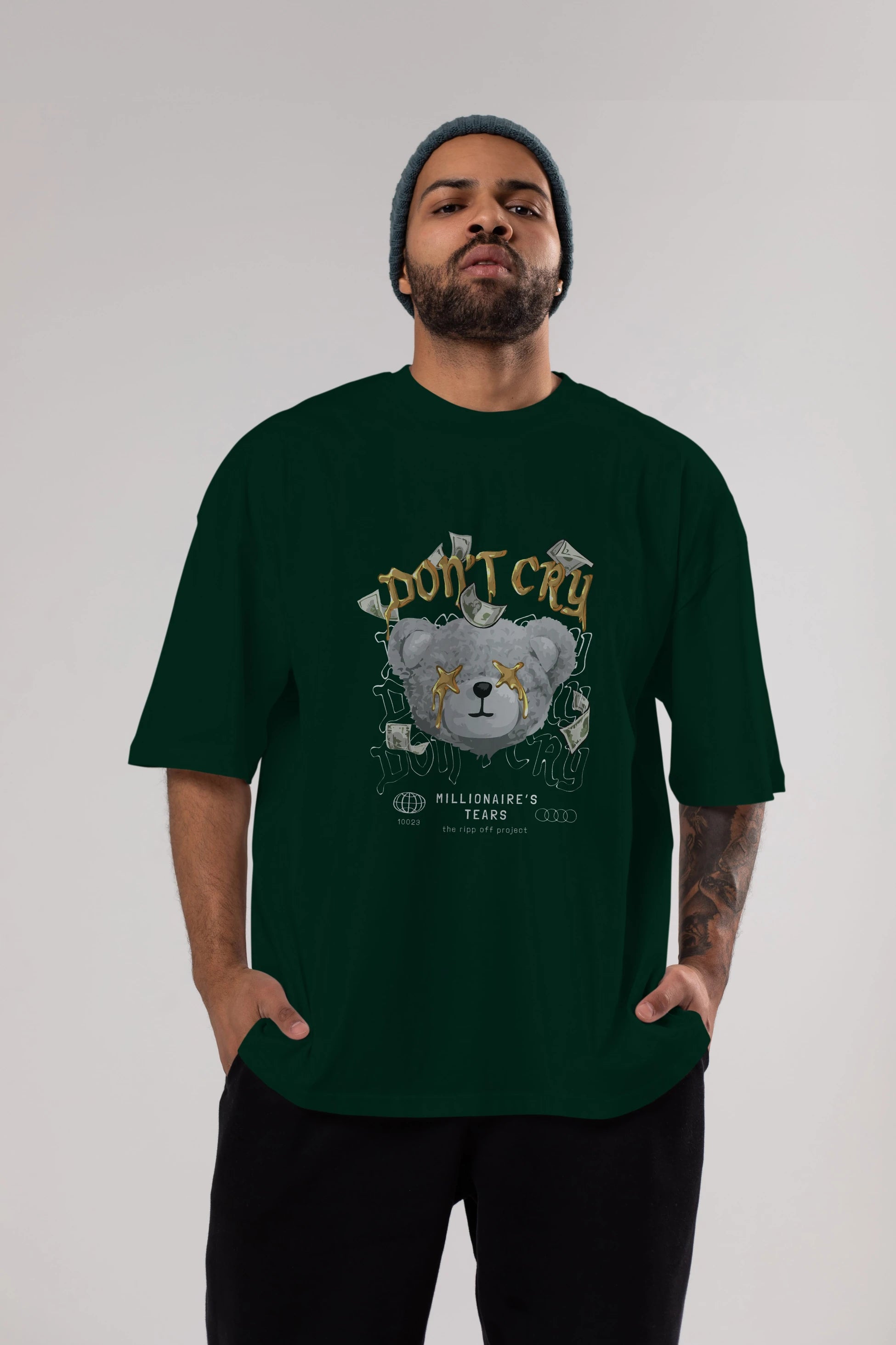 Dont Cry Bear Ön Baskılı Oversize t-shirt Erkek Kadın Unisex